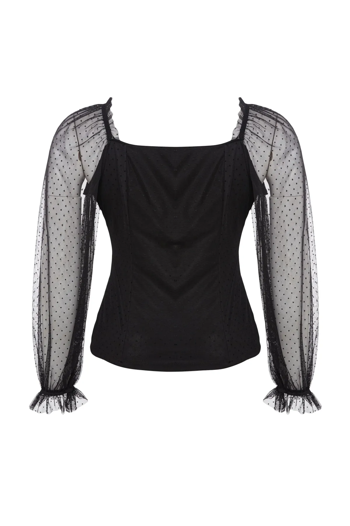 Trendyol Curve  Schwarze gewebte Bluse mit Tüllärmeln TBSSS23AF00004