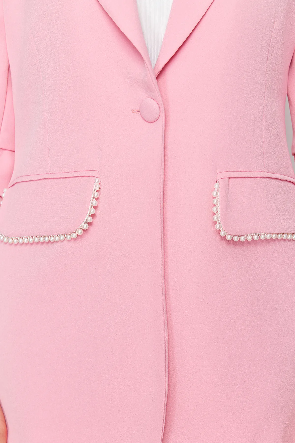 Trendyol Modest  Rosa Set aus Jacke, Hose und Oberteil aus Krepp mit Perlendetails TCTSS24US00011