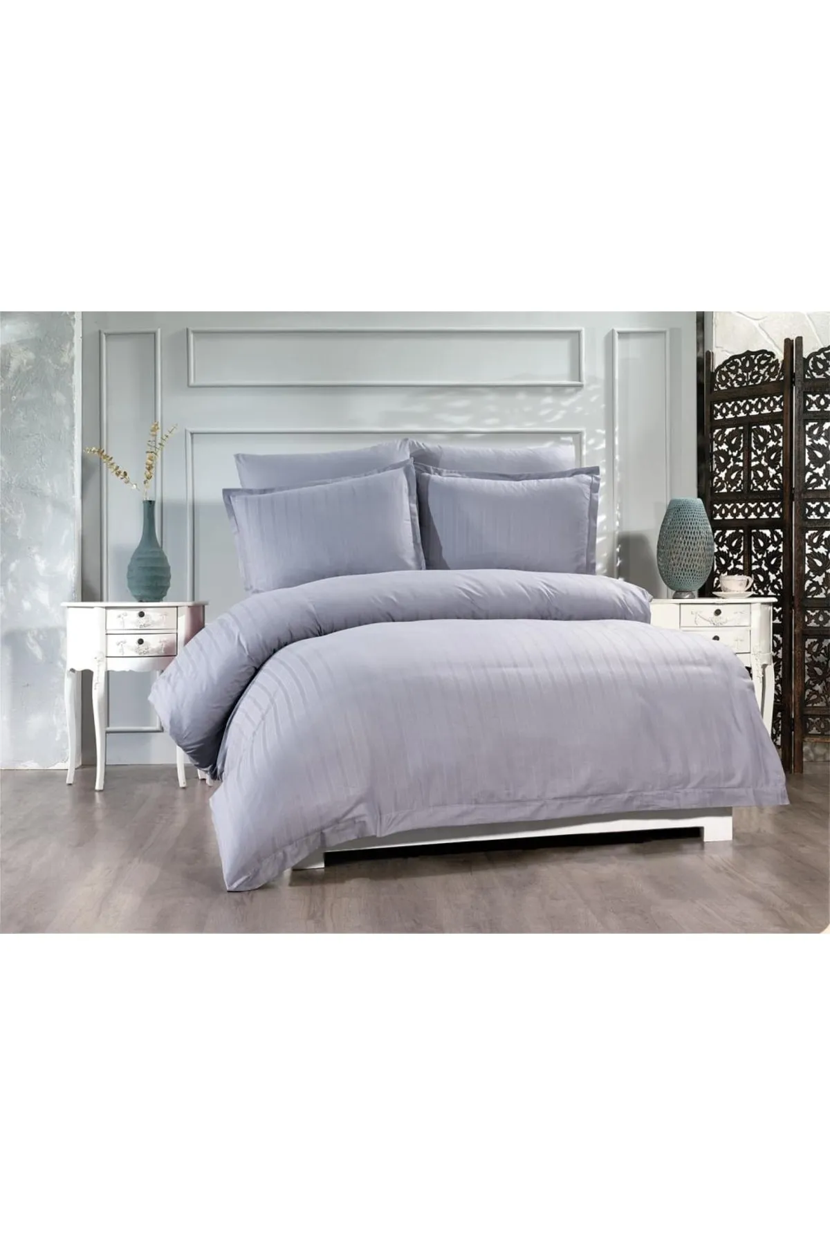 Çeyiz Diyarı  Satin-Kinox-Dobby-Doppelbettbezug-Set, Grau