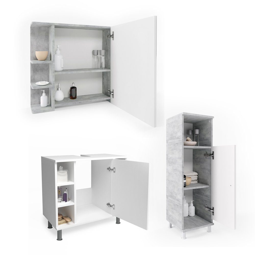 Vicco Badmöbel-Set Badezimmerset FYNN Beton Set 2, (3-St., 3-er Set)