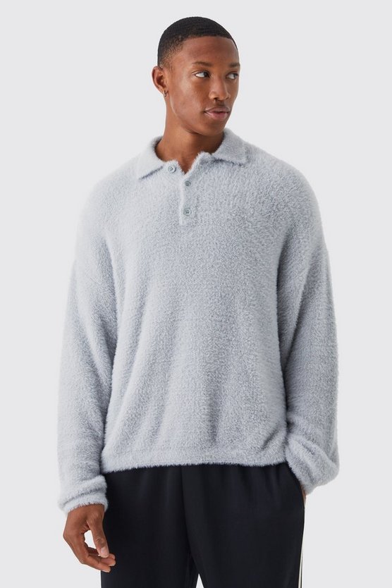 Kastiges flauschiges Poloshirt