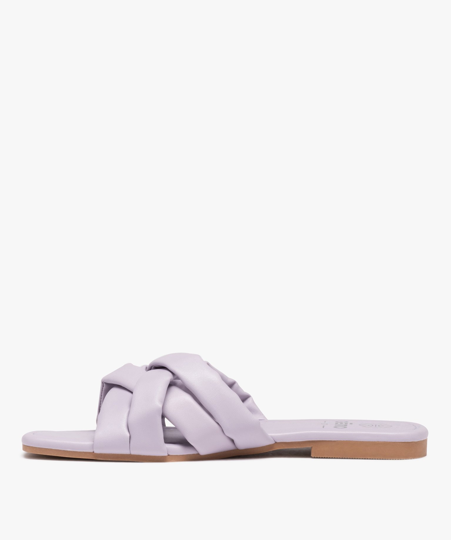 Mules femme à talon plat et brides matelassées entrecroisées violet clair | GEMO