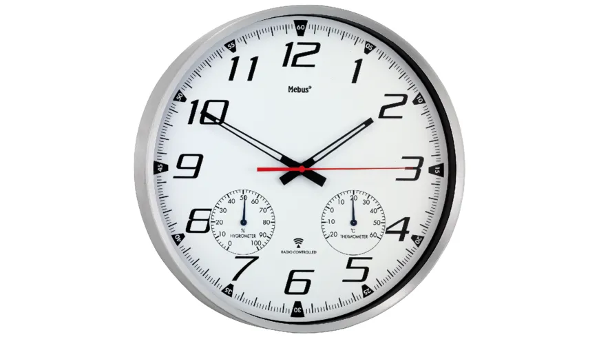 Mebus Funk-Wanduhr Metall Weiss