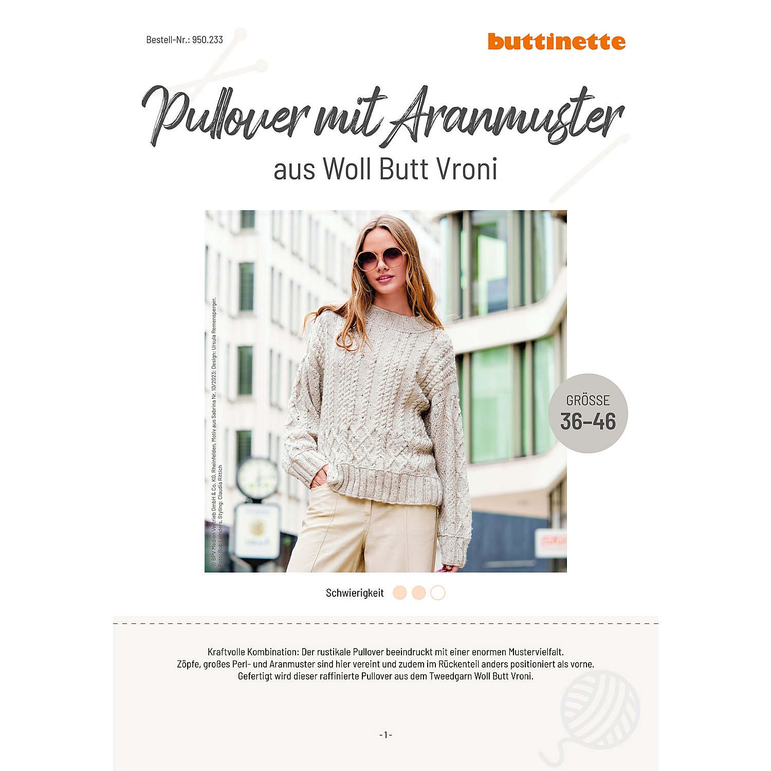 Strickanleitung – Pullover mit Aranmuster aus Woll Butt Vroni