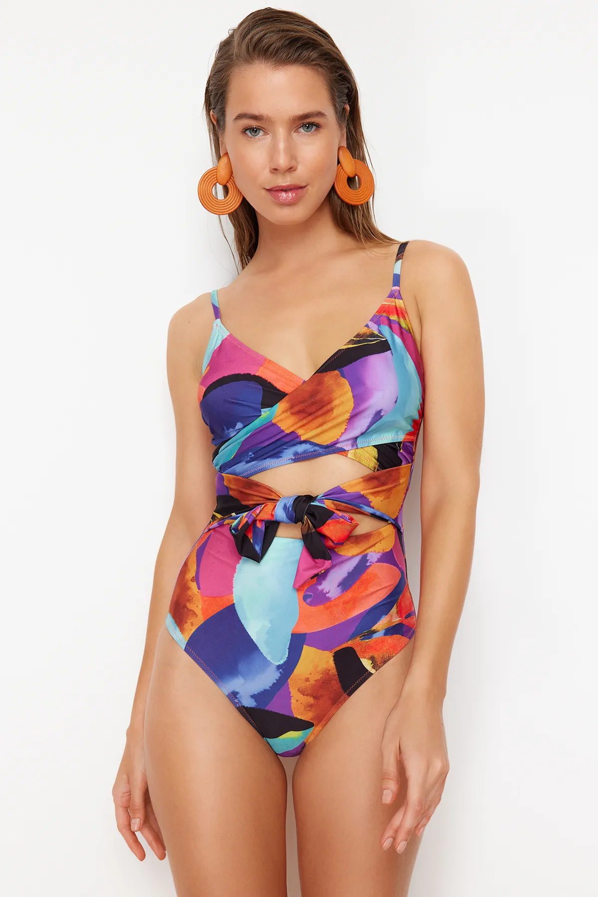 Trendyol Collection  Abstrakt gemusterter, zweireihiger, gebundener Hipster-Badeanzug TBESS21MA0040