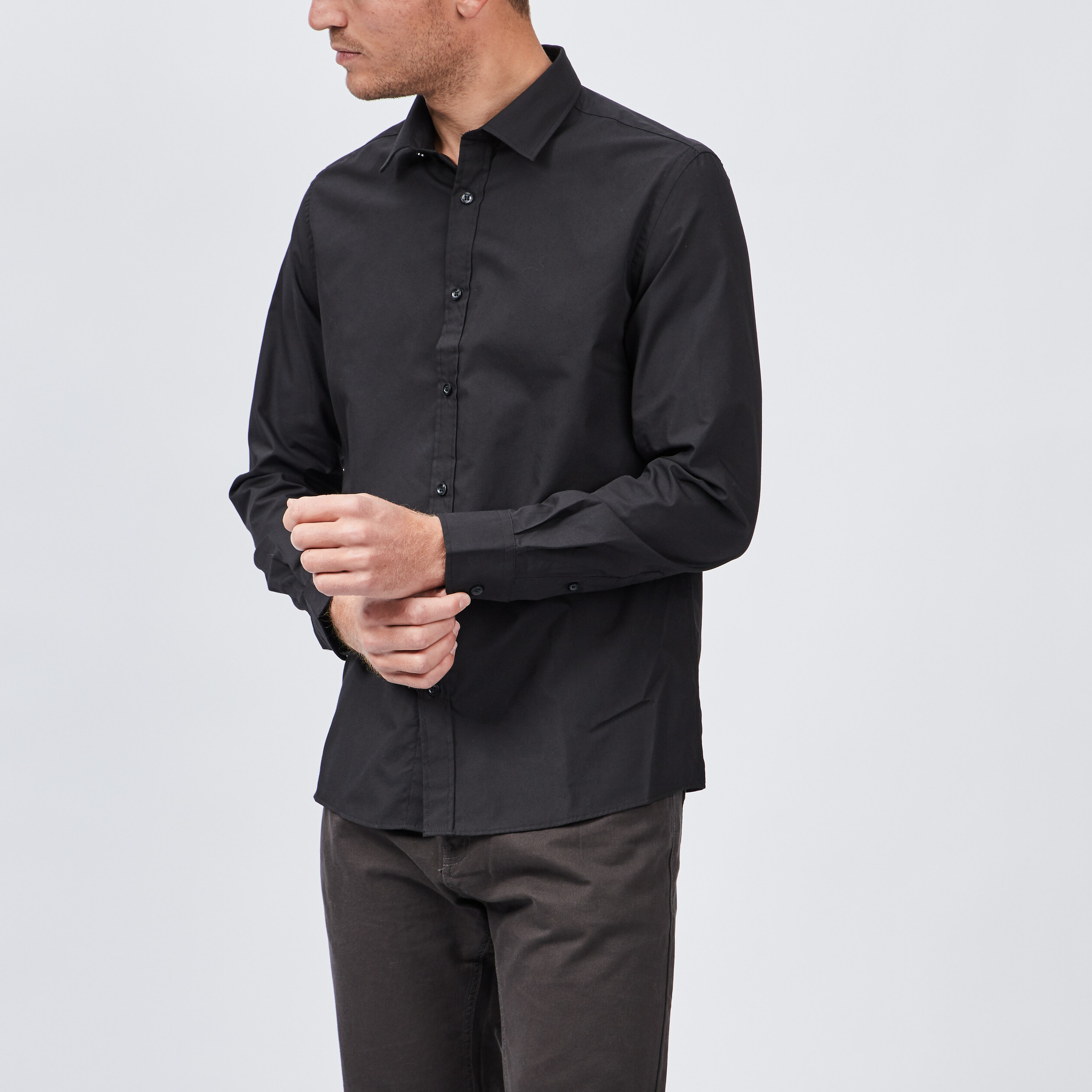 Chemise manches longues Studio noir homme | La Halle
