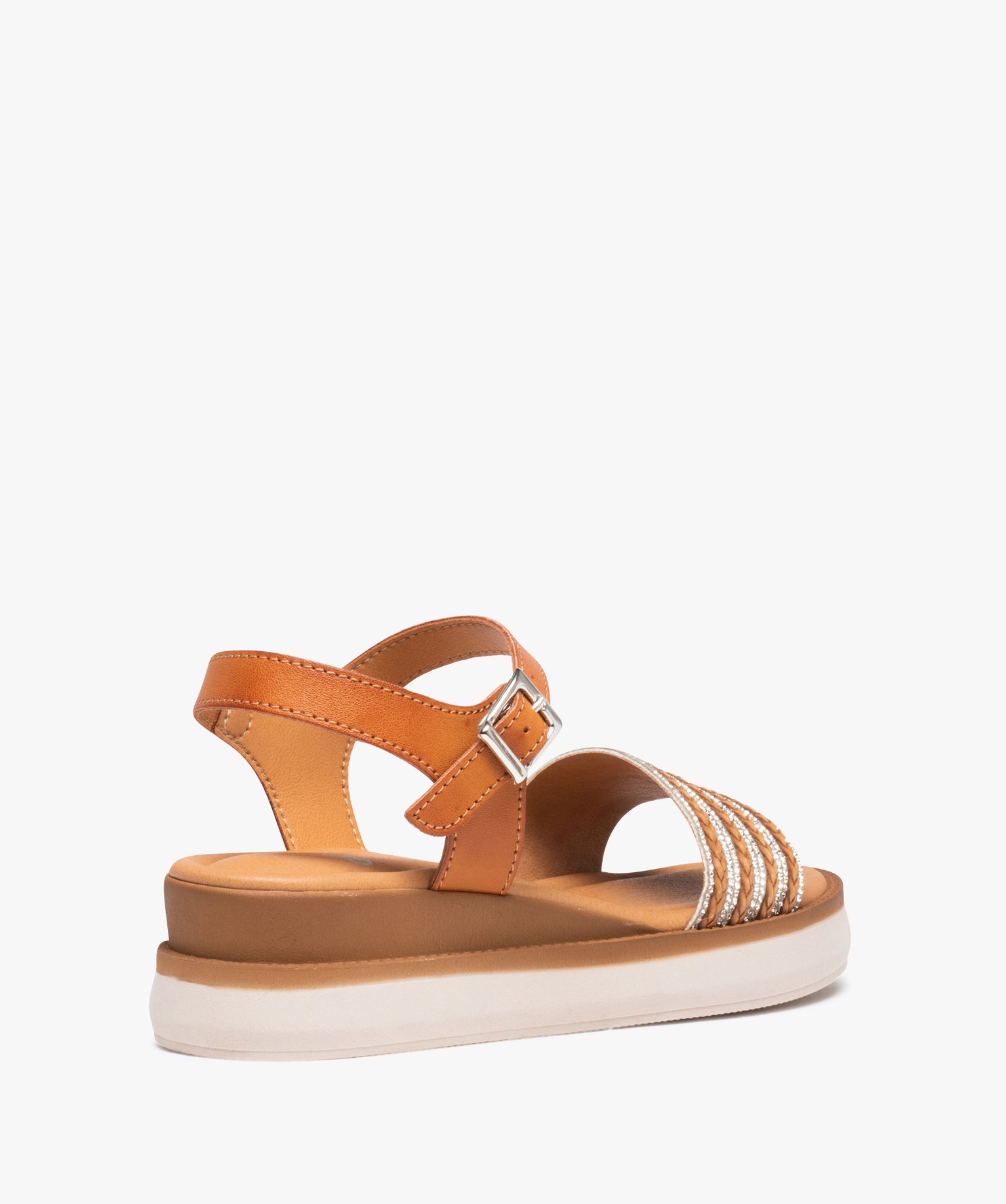 Sandales femme unies à talon compensé et bride à strass camel | GEMO