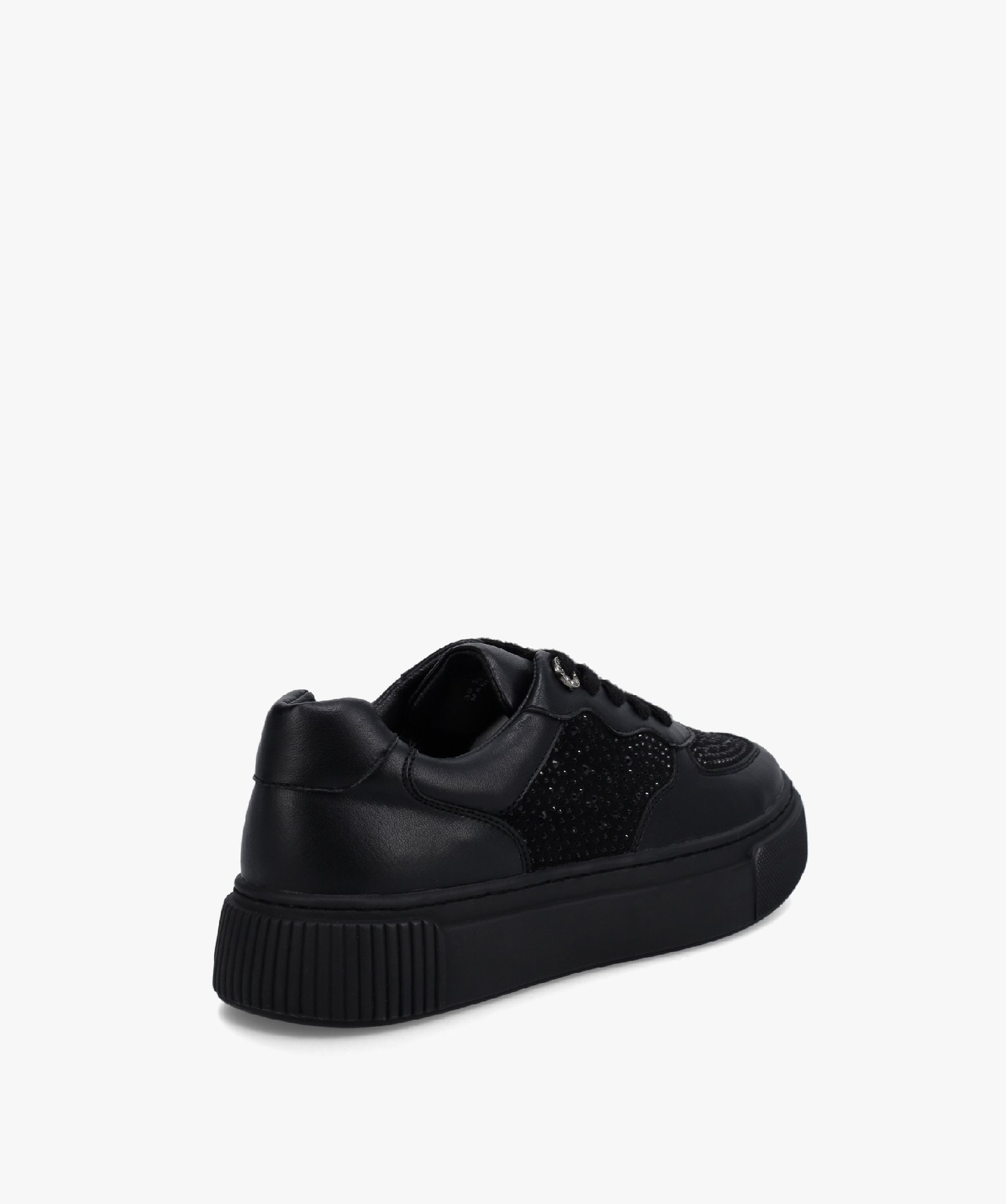 Baskets femme unies à semelle épaisse et dessus strass noir | GEMO