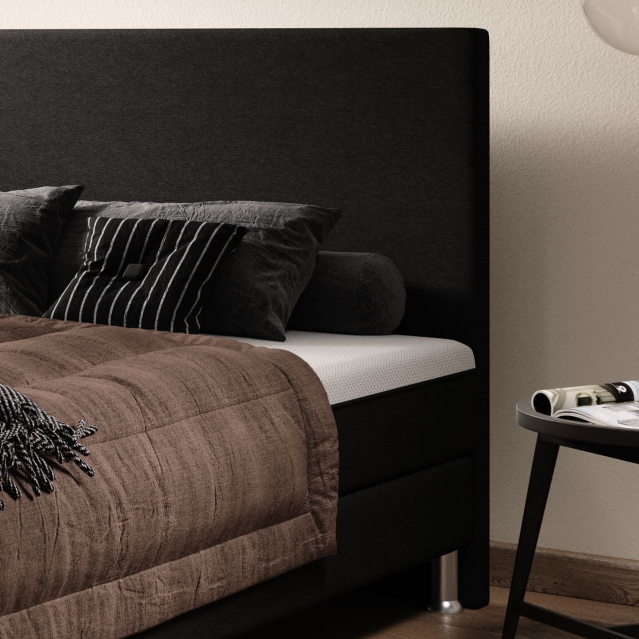 IHG Boxspringbett Sunny Plus 180x200 Webstoff Schwarz