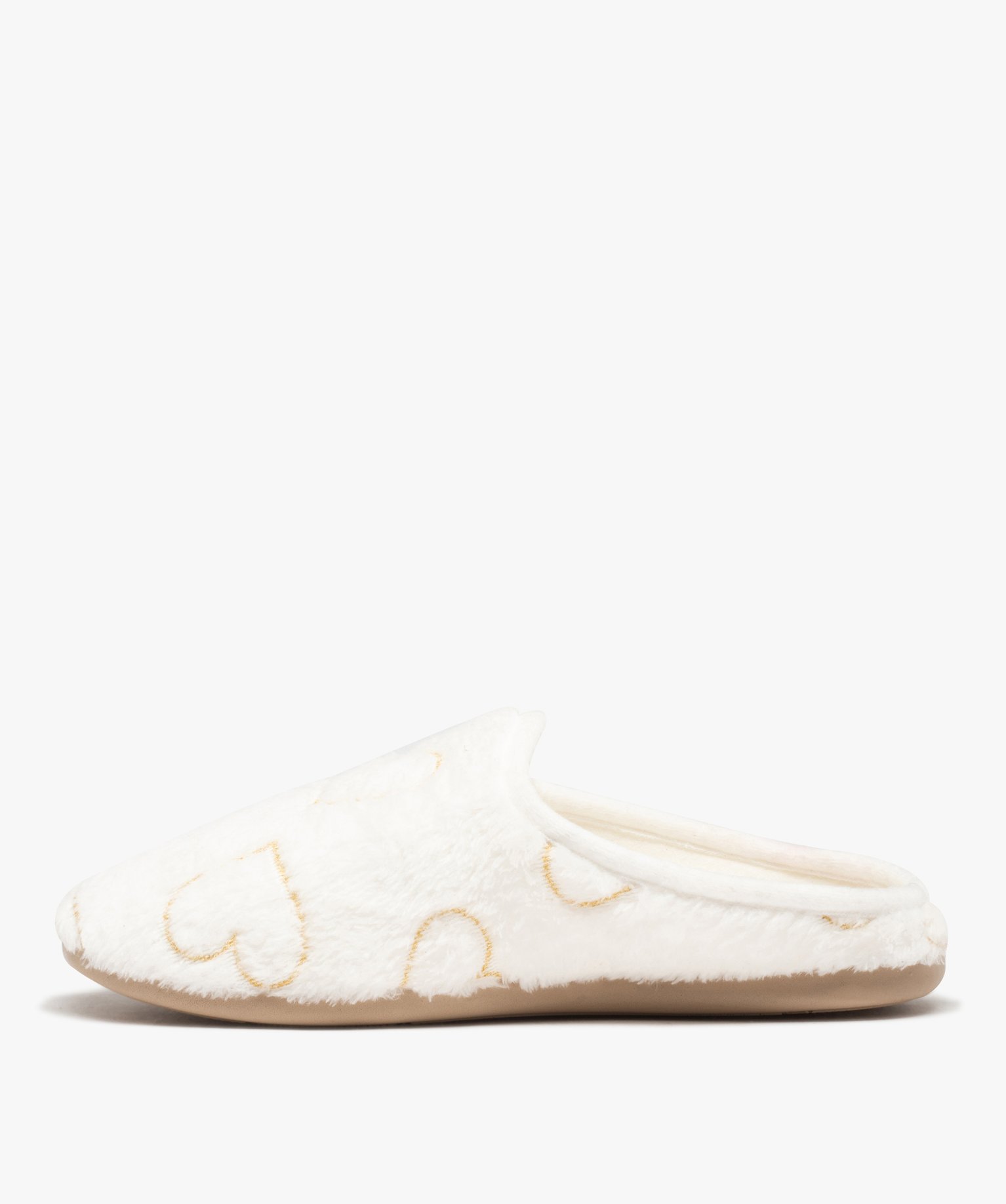 Chaussons femme mules douces brodées curs blanc | GEMO