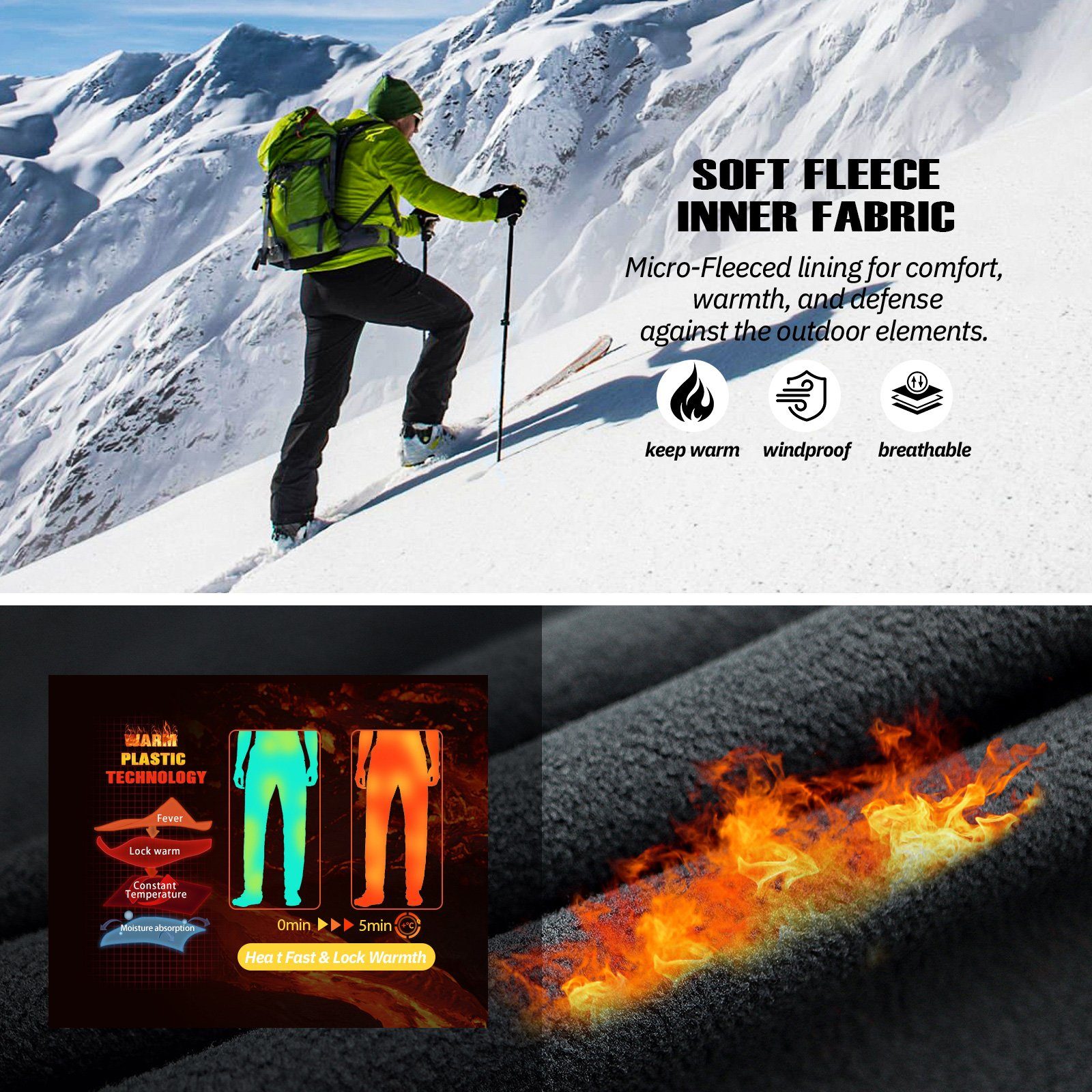 MEETYOO Outdoorhose Herren Wanderhose Fleece (Skihose Trekkinghose, Softshellhose, Lang Hose) Outdoor
