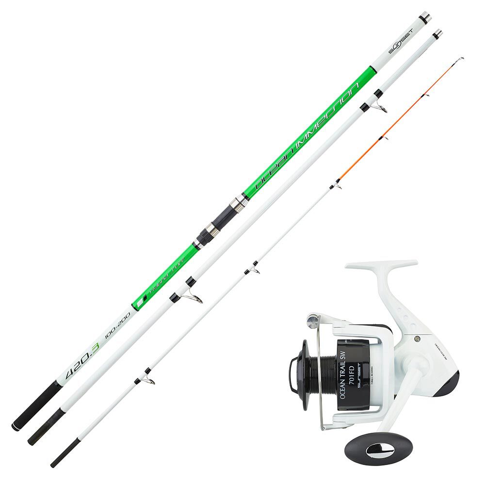 Ensemble surfcasting solnedgang hav immersion hybrid mn 4,50m 100/200g + moulinet trail
