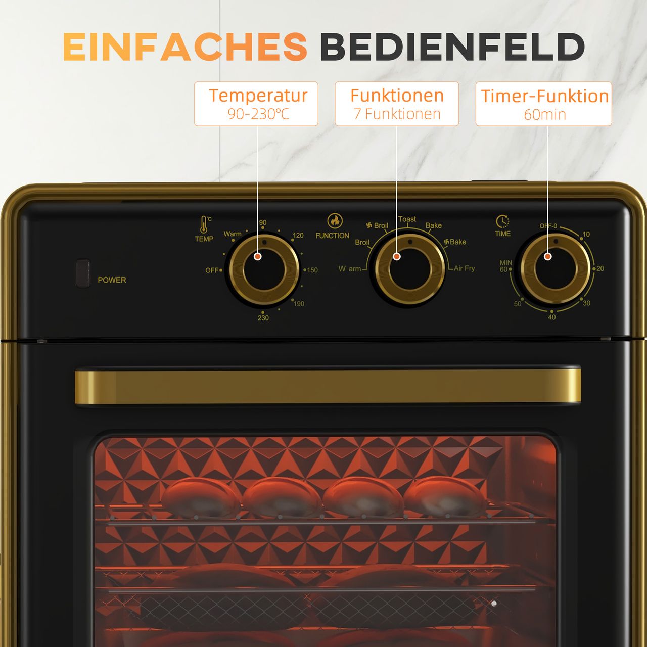 HOMCOM Minibackofen 20L, Pizza-Ofen mit Umluft, Heißluftofen mit Backblech
