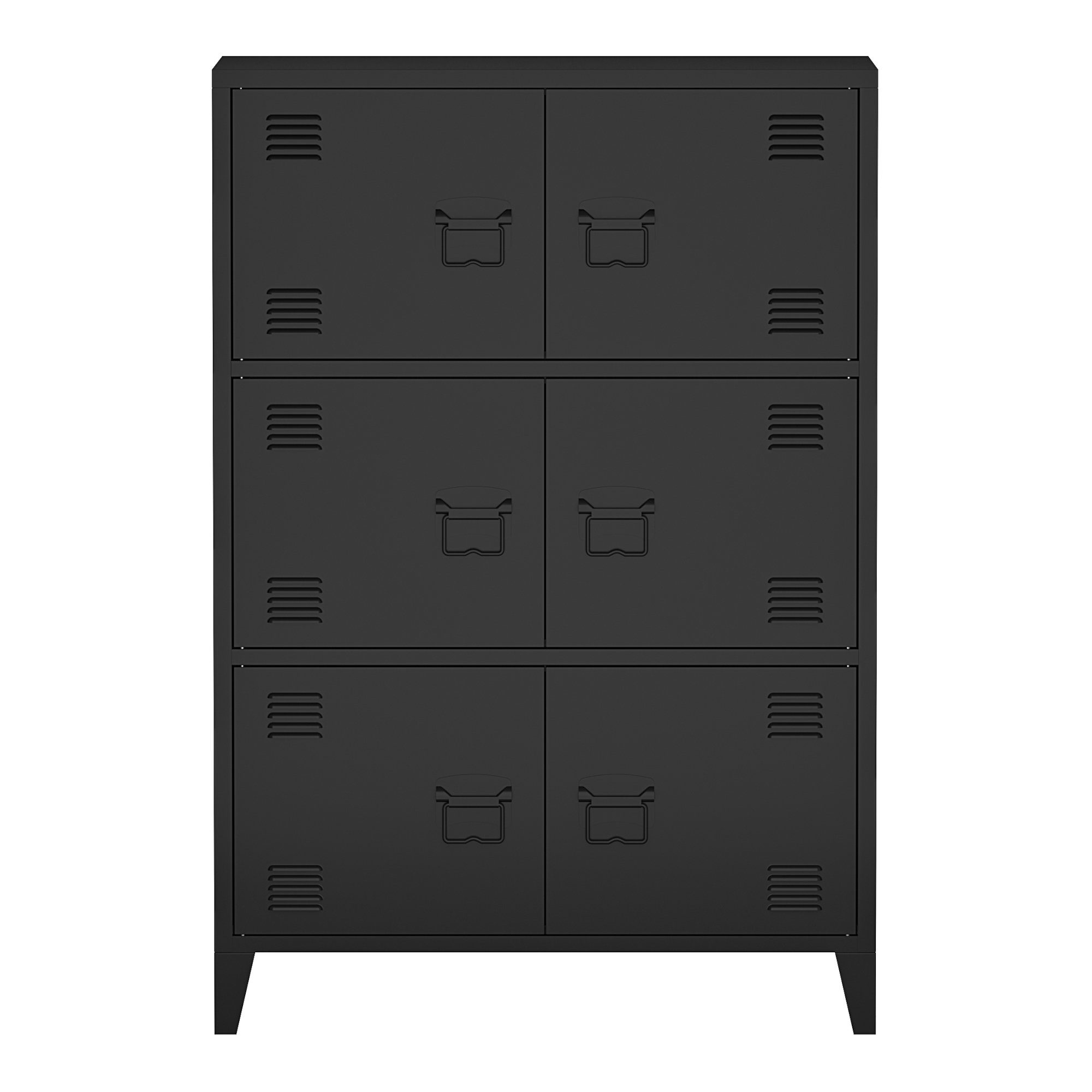 en.casa Mehrzweckschrank Hamina Büroschrank mit 6 Türen 80x140x113 cm Schwarz
