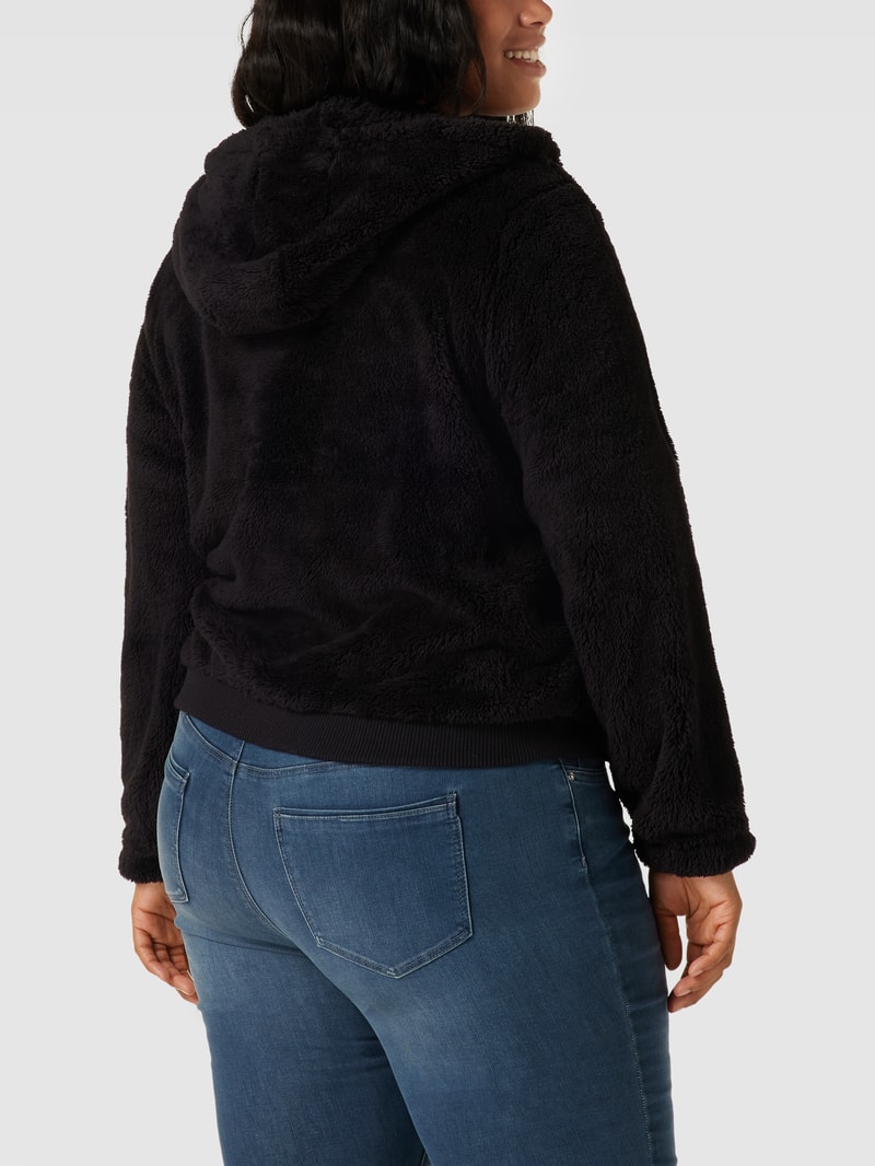 PLUS SIZE Sweatjacke aus Teddyfell mit Kapuze in schwarz