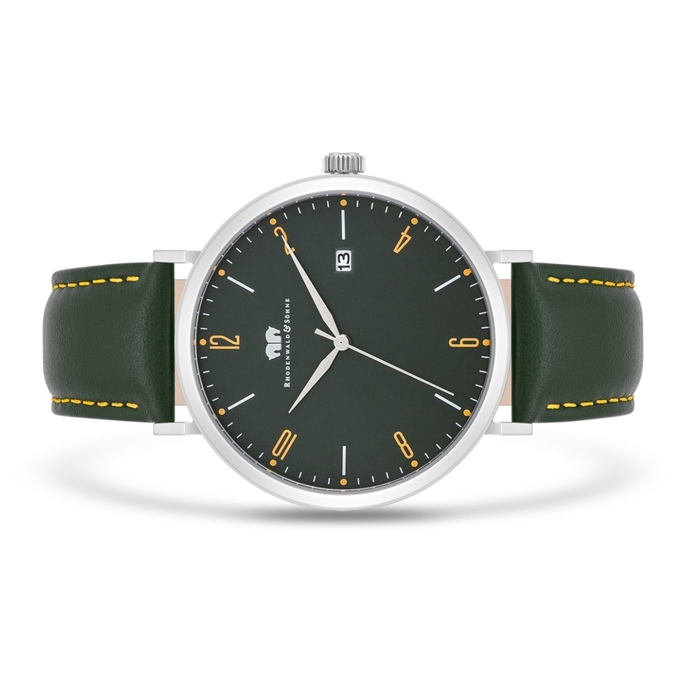 Rhodenwald & Söhne Montre à quartz Arakon II Argent Cuir véritable en Vert foncé Montre