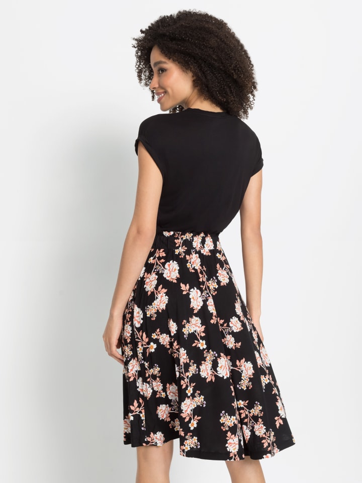 LASCANA Jerseykleid in schwarz-orange-bedruckt günstig kaufen