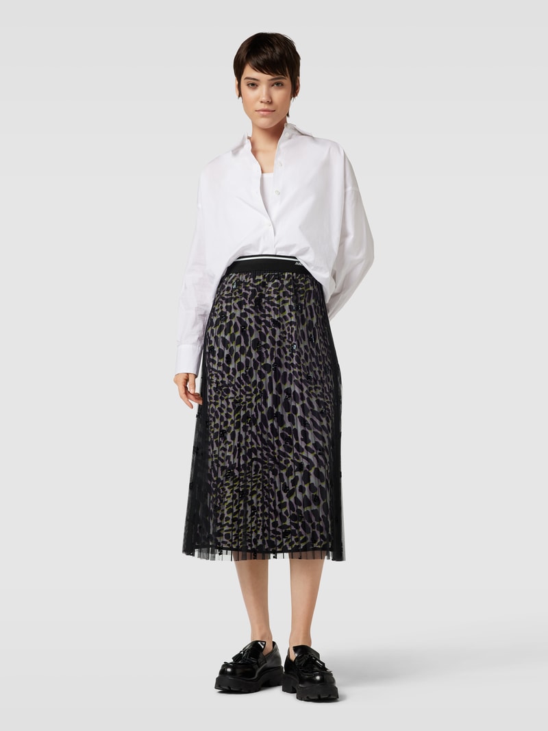 Midirock mit Label- und Animal-Print in black