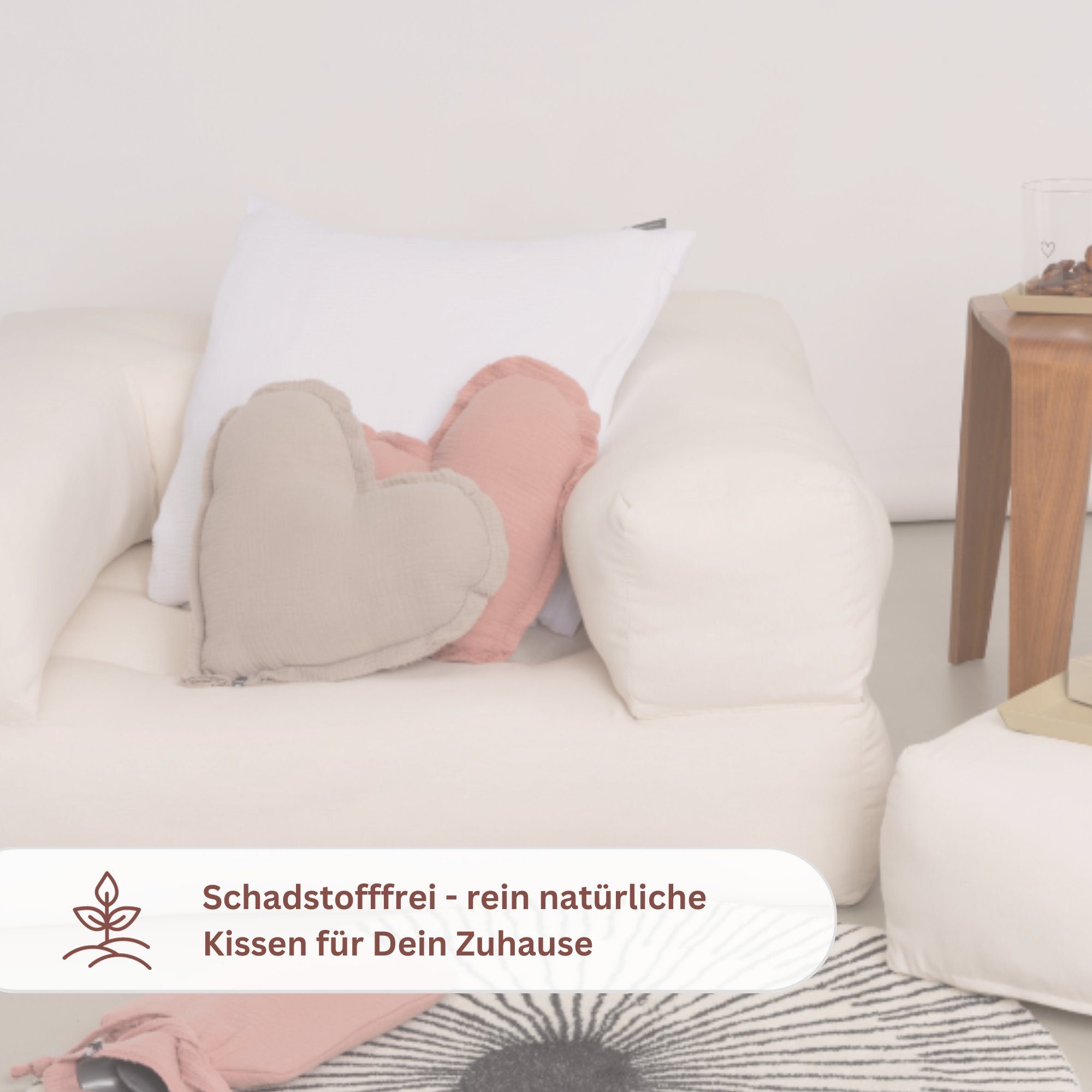 von Herzen Babykissen Musselinkissen Herz aus 100% Baumwolle, Dekokissen Kuschelkissen