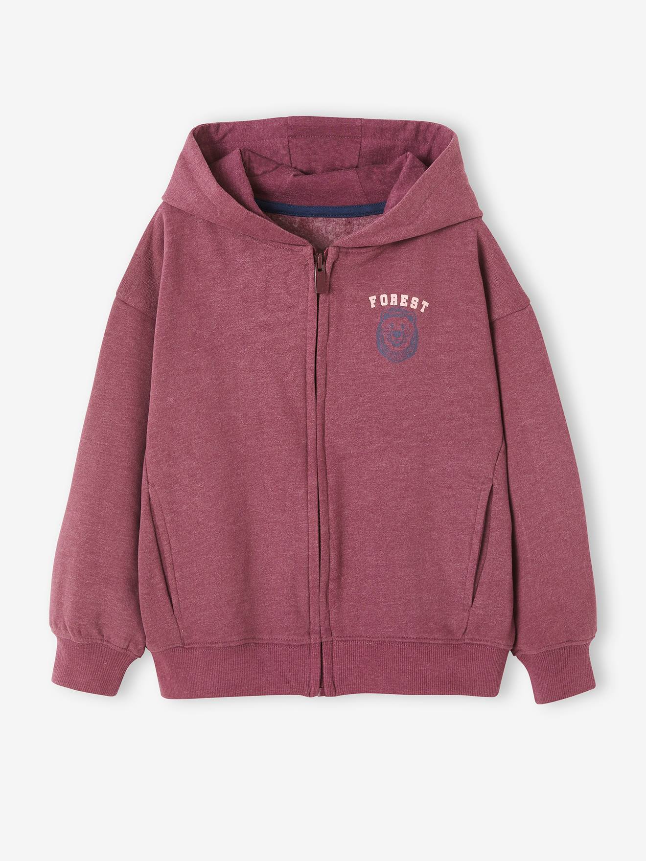 Sweat à capuche zippé animation poitrine garçon gris foncé