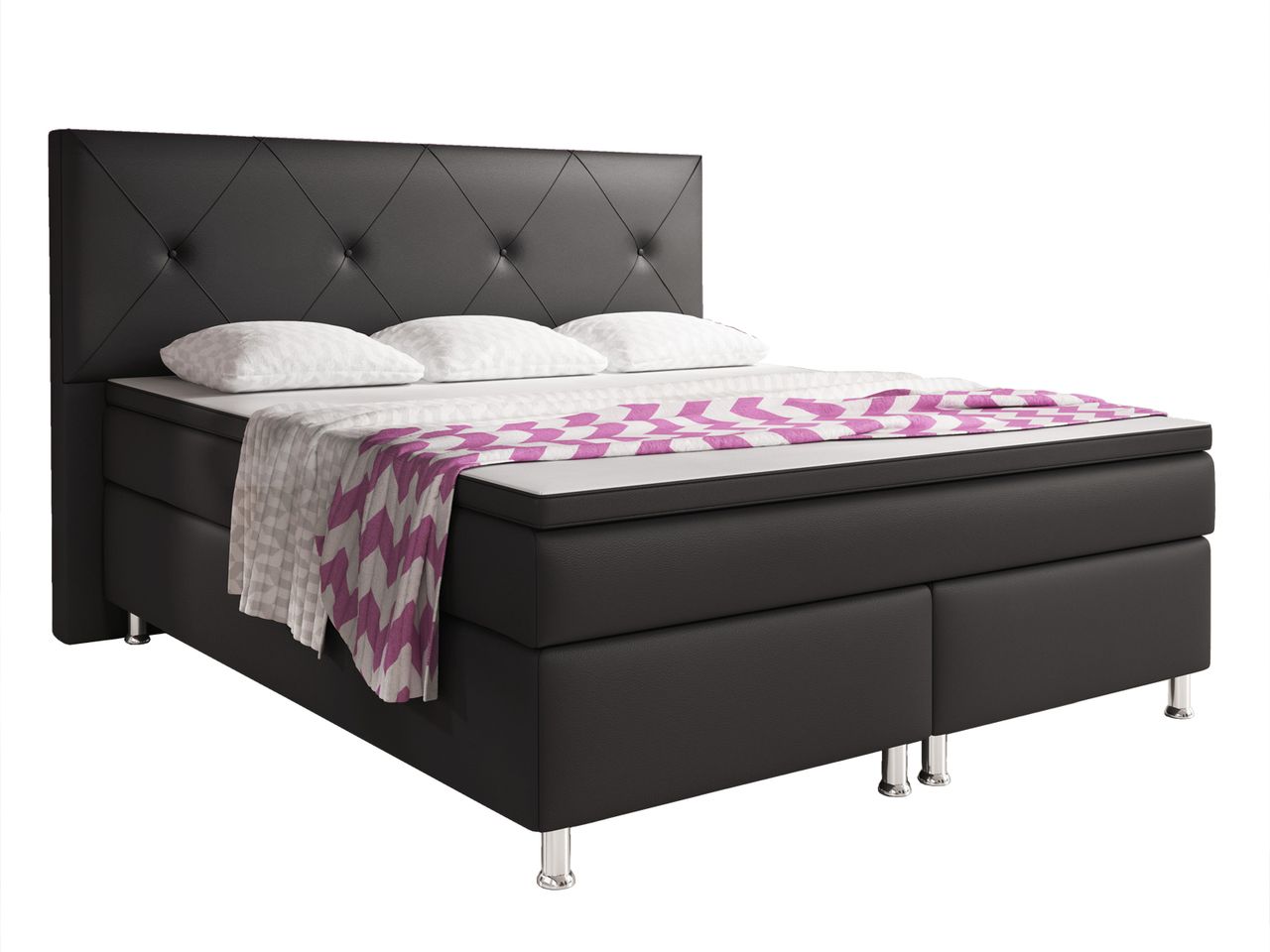 IHG Boxspringbett Oxford 180x200 cm Kunstleder Schwarz