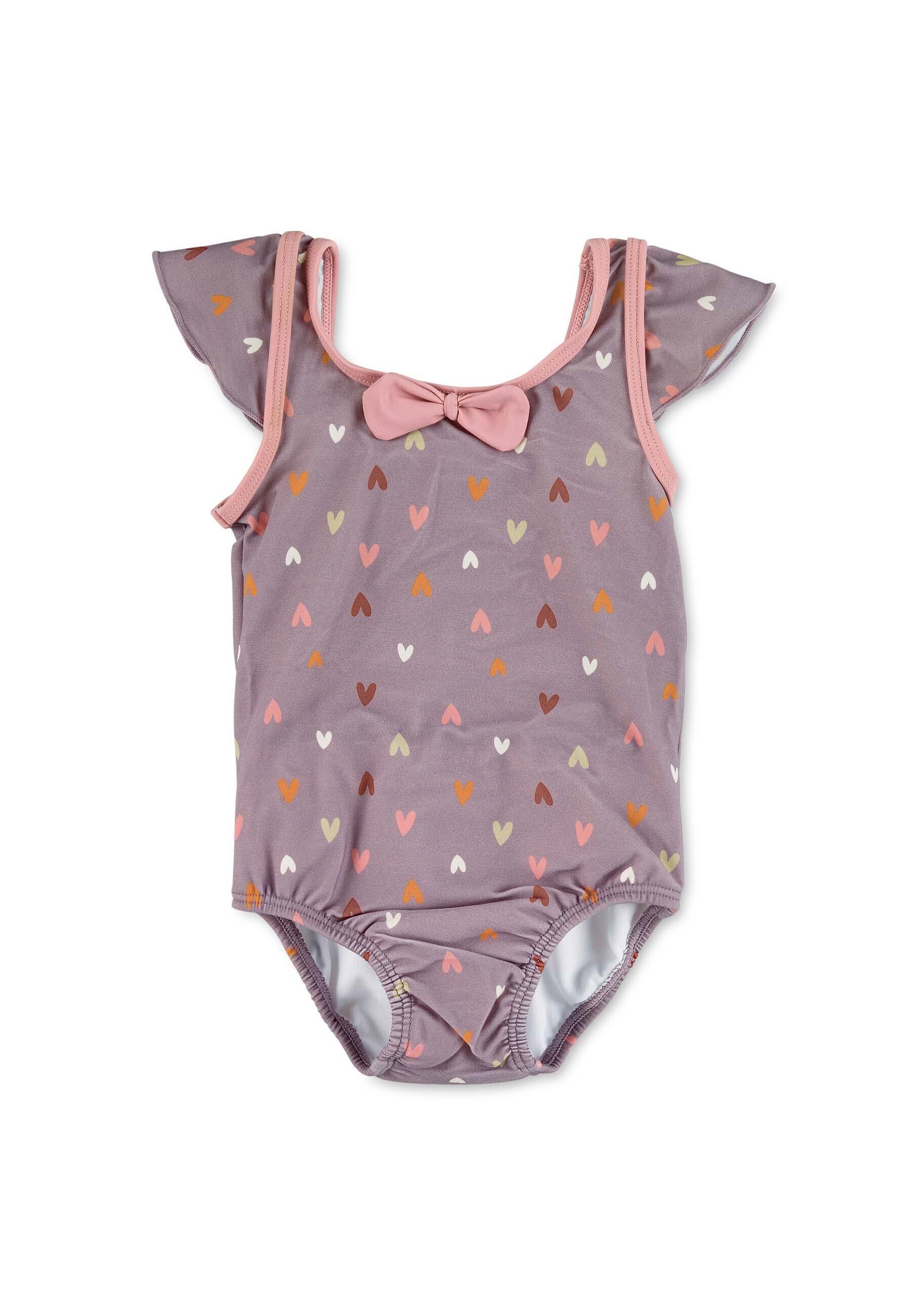 Sterntaler® Badeanzug Badeanzug Herz (1-St., Kinderbadeanzug mit eingenähter Windelhose, Schwimmshirt) Schwimmanzug mit Zierschleife und Flügelärmeln, Baby Badeanzug