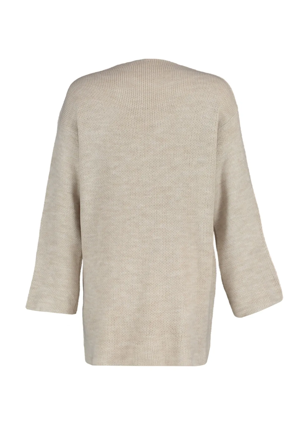 Trendyol Modest  Beiger, musterloser Strickpullover mit Rundhalsausschnitt TCTAW23KZ00011