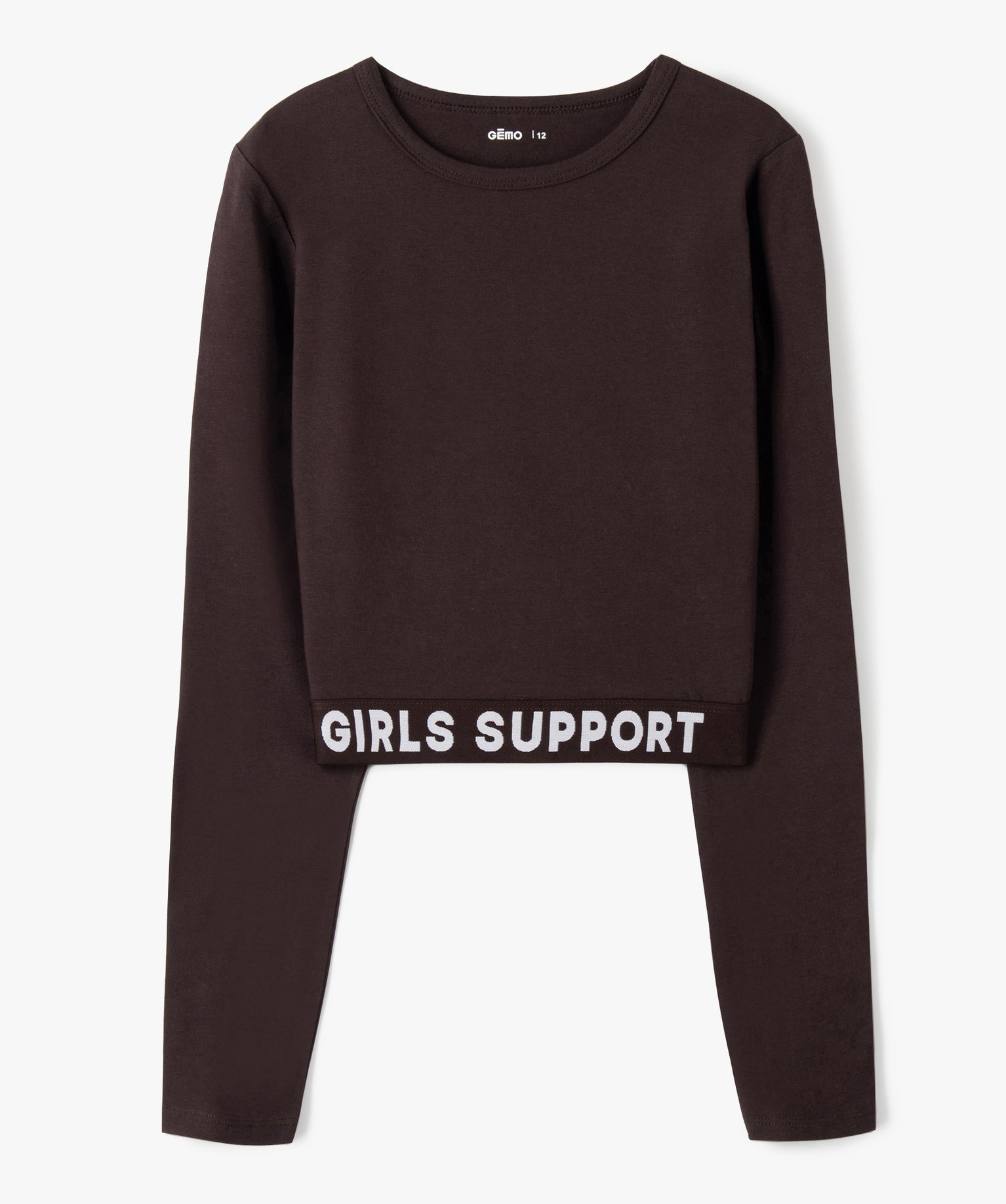 Tee-shirt de sport fille à manches longues avec bas élastique marron | GEMO