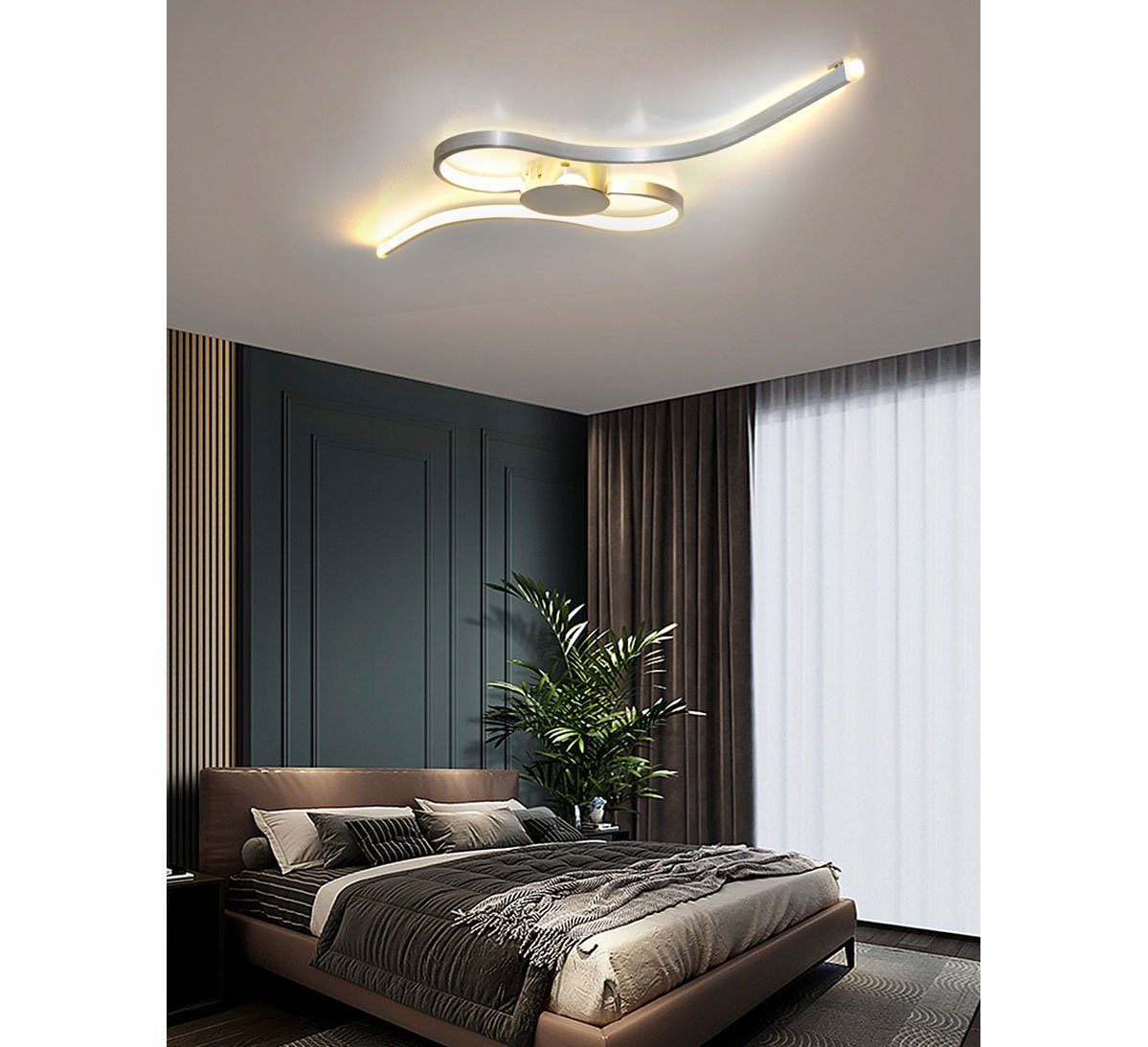 Lewima LED Deckenleuchte VILNIS, XL groß 70x55cm 24W, Welle Design Deckenlampe Silber, Dimmbar mit Memory Funktion, Warmweiß / Kaltweiß einstellbar, Chrom Wand Lampe Leuchte Alu Satiniert gebürstet