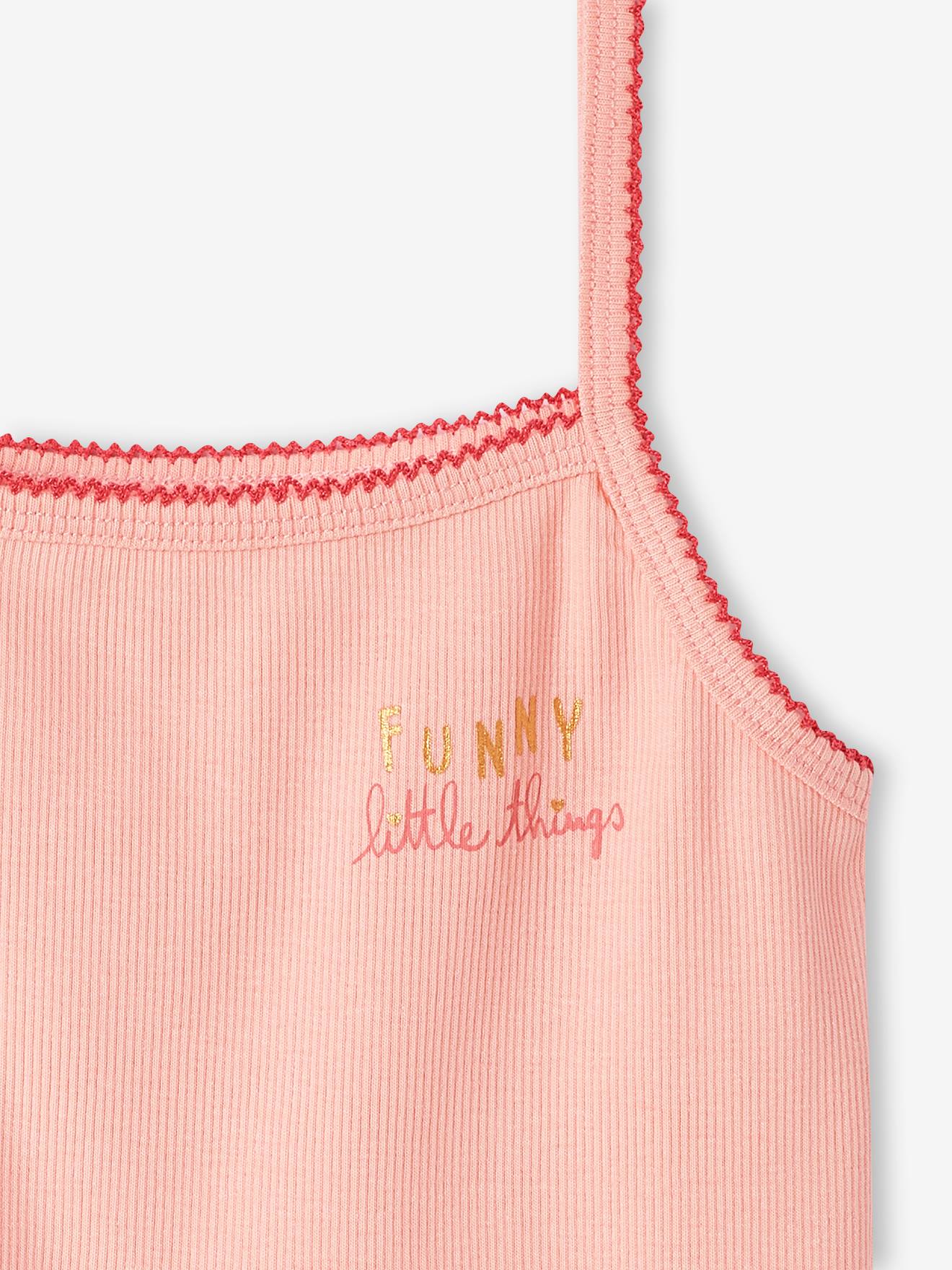 Lot de 3 débardeurs fantaisie fille en maille côtelée rose nude