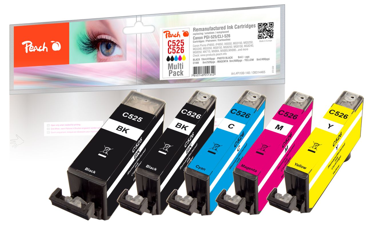 Peach Spar Pack Tintenpatronen ersetzt Canon PGI-525, CLI-526