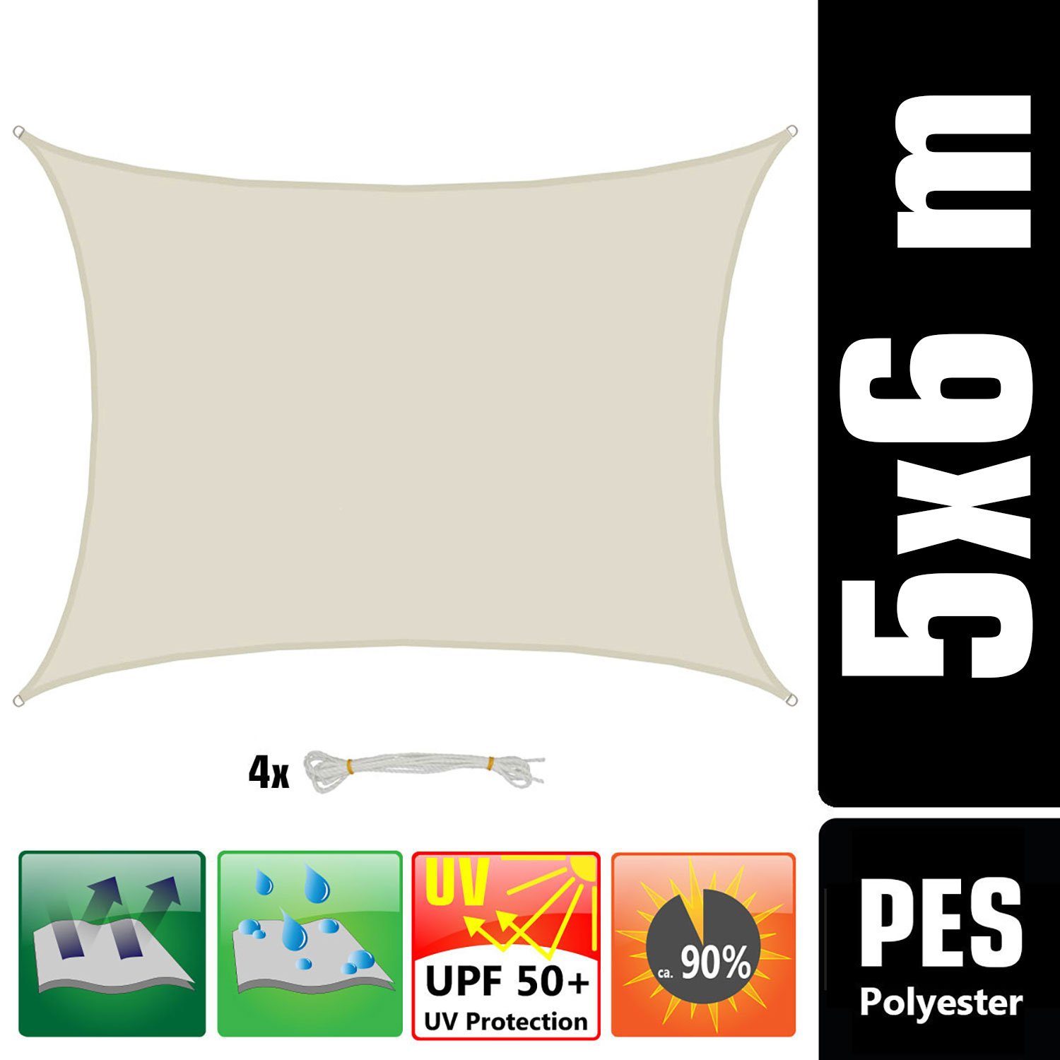 AMANKA Sonnensegel UV Sonnensegel Wasserdicht 5x6 - Rechteckig Beige, Sonnenschutz Garten Terrasse