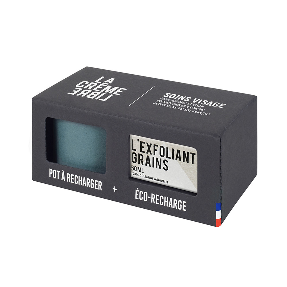 La crème libre Coffret Exfoliant Grains Visage (Éco-recharge + Pot Rechargeable Bleu Minéral) Exfoliant Visage