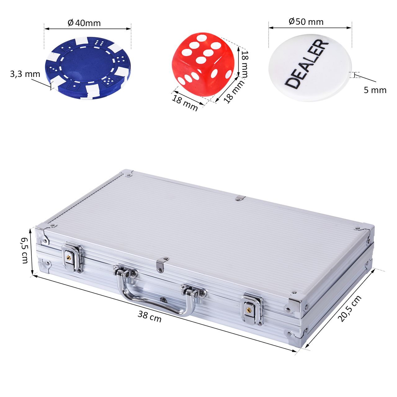 HOMCOM Pokerkoffer Pokerset Poker Set Jetons Koffer 38x20,5x6,5 cm