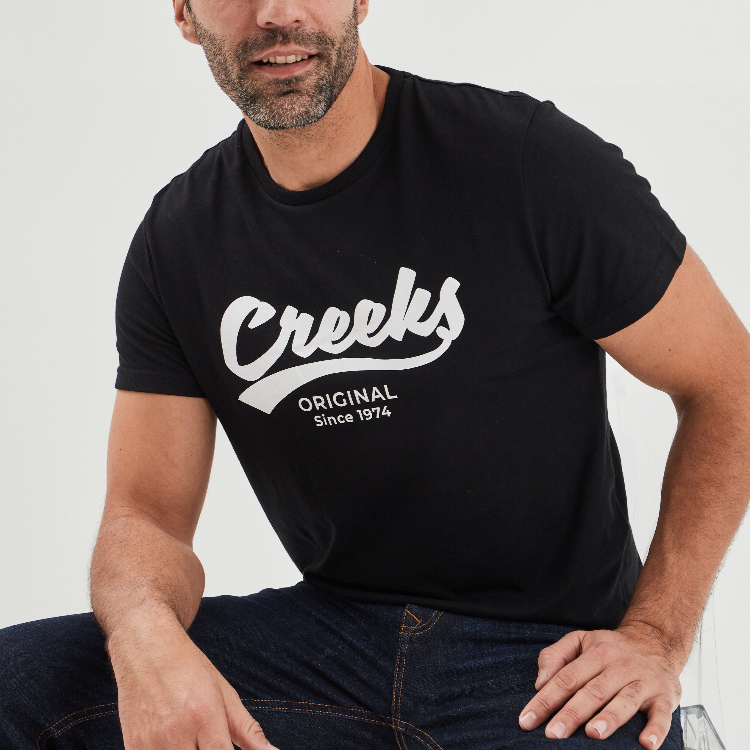 T-shirt manches courtes Creeks noir homme | La Halle