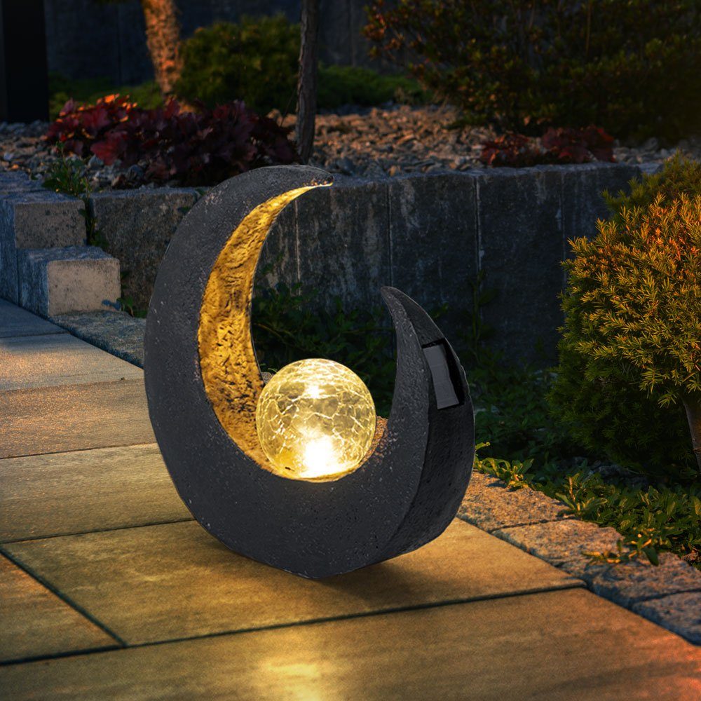 Globo Gartenleuchte, LED-Leuchtmittel fest verbaut, LED Mondsichel Solar Lampe Garten Weg Steh Beleuchtung Veranda Glas