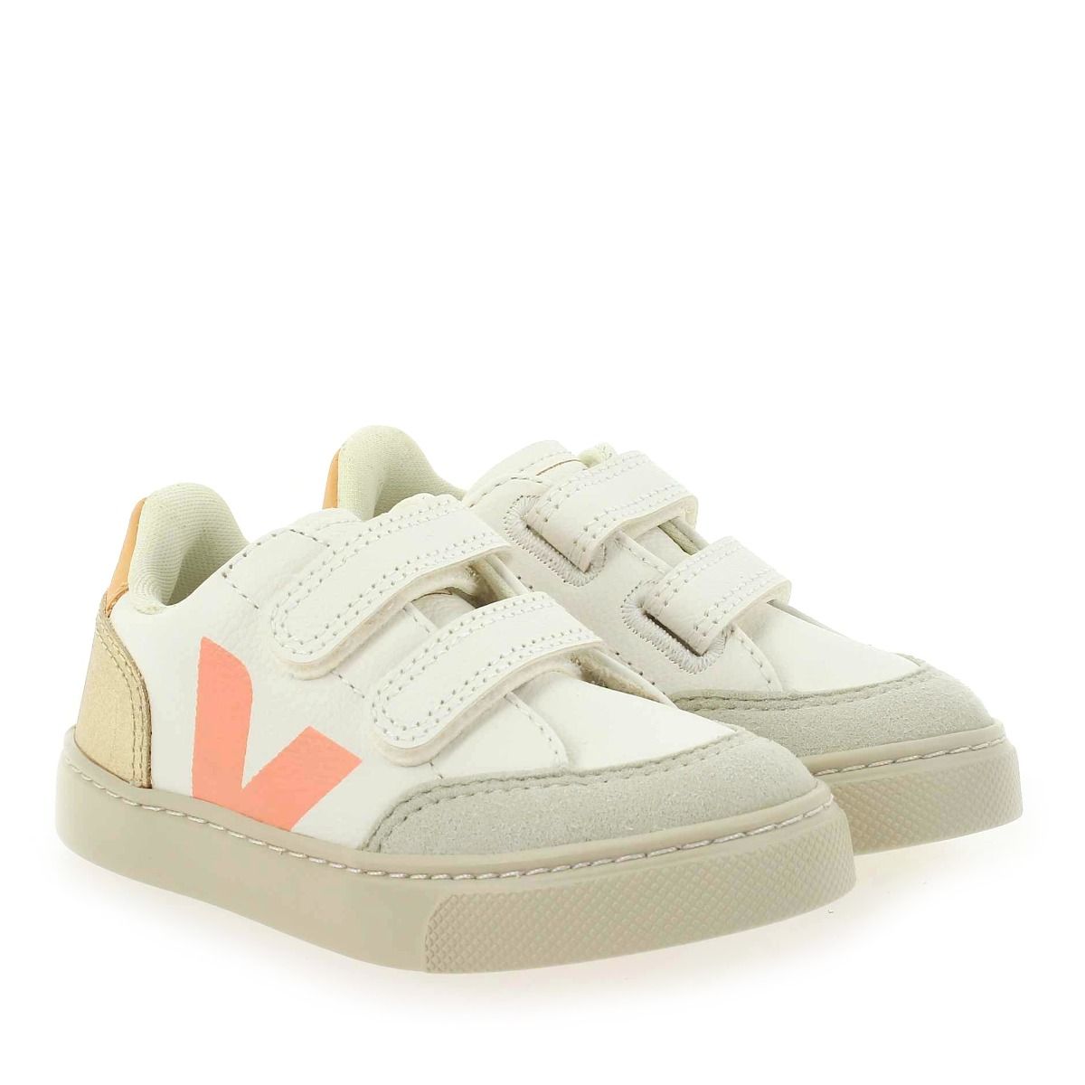 Veja  SMALL V12 VELCRO - Blanc Platine