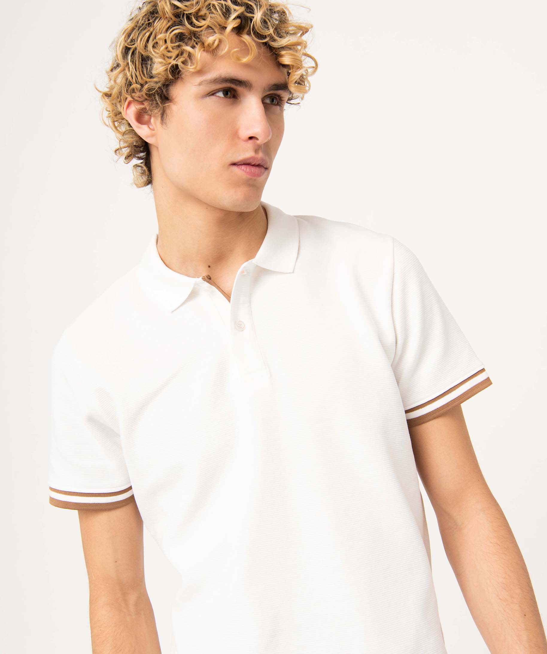 Polo homme à manches cortes en maille épaisse blanc | GEMO