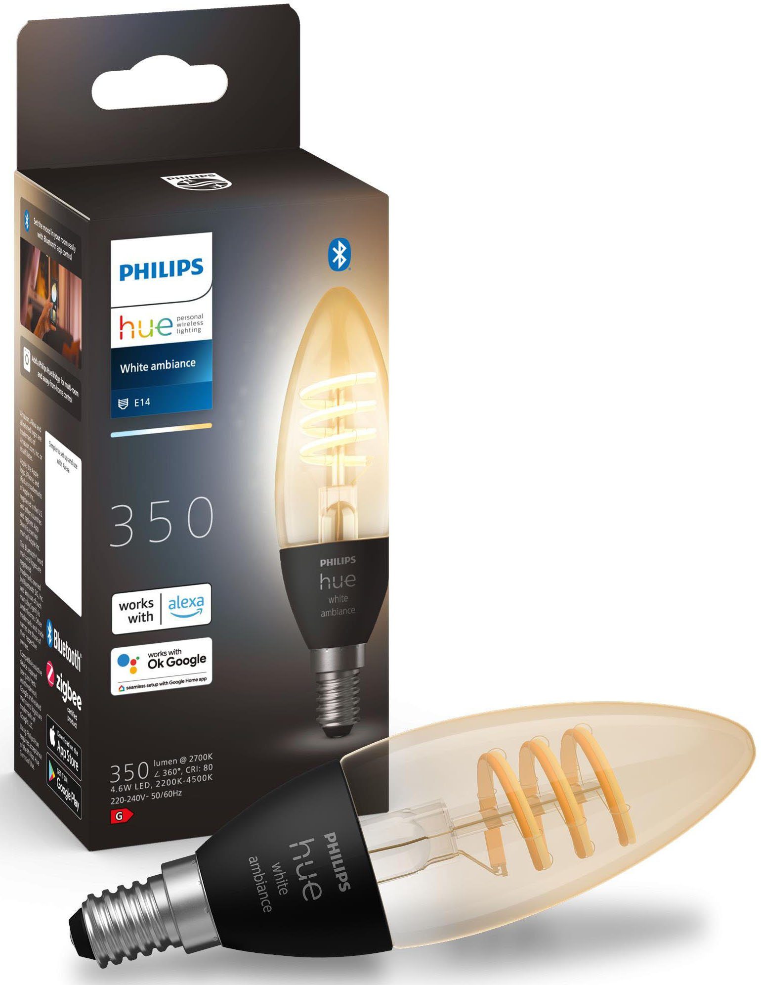 Philips Hue LED-Filament White Ambiance E14 Filament Einzelpack, E14, 1 St., Warmweiß