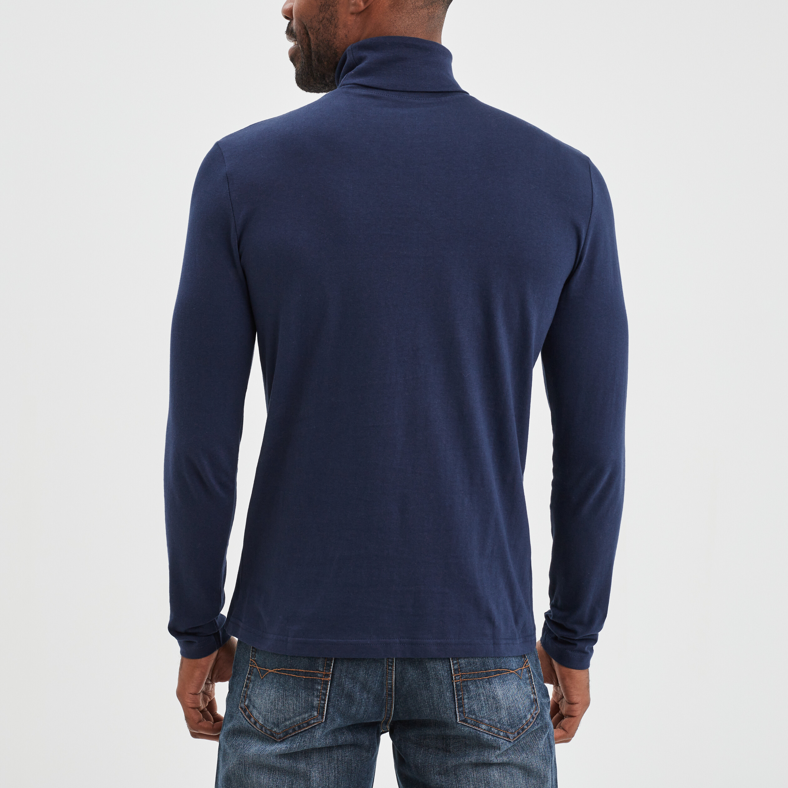 T-shirt col roulé manches longues bleu marine homme | La Halle