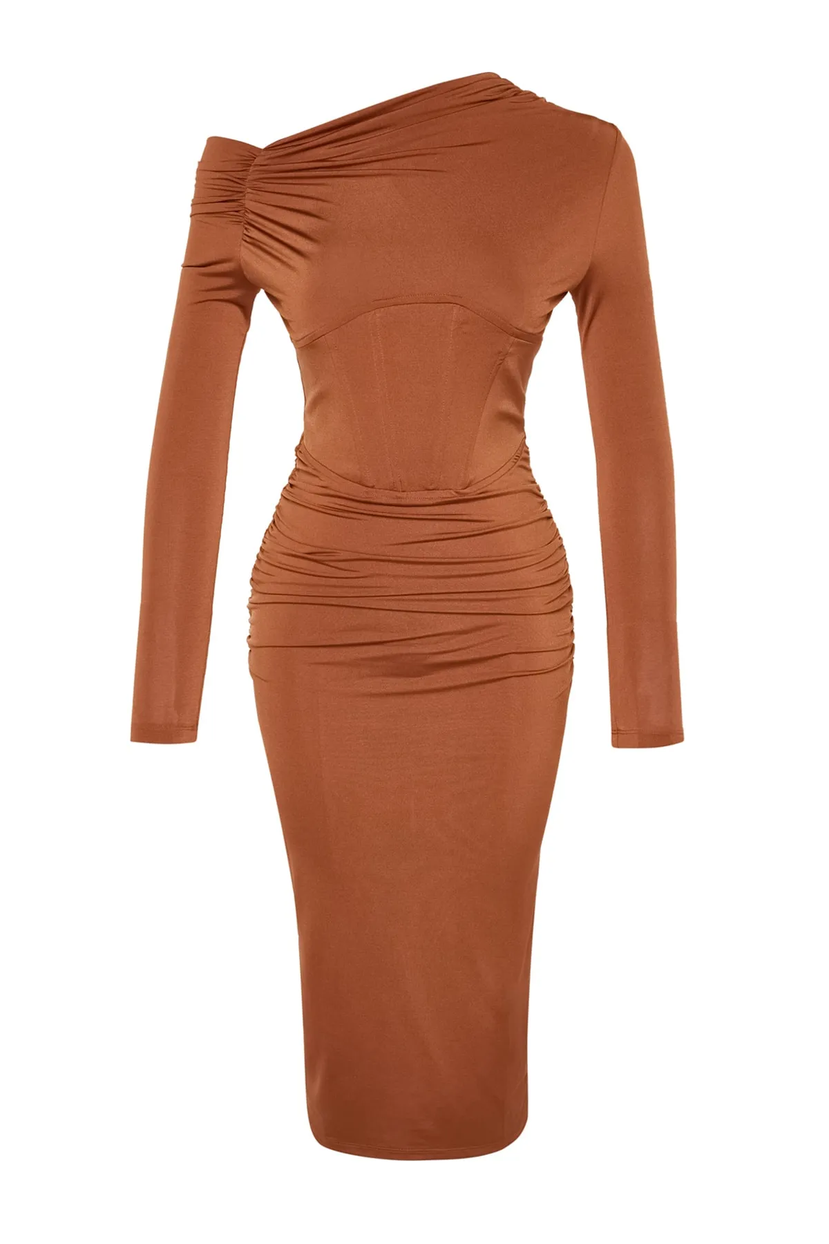 Trendyol Collection  Cinnamon Tailliertes Strickkorsett Detailliertes, elegantes Abendkleid TPRAW24EL00053