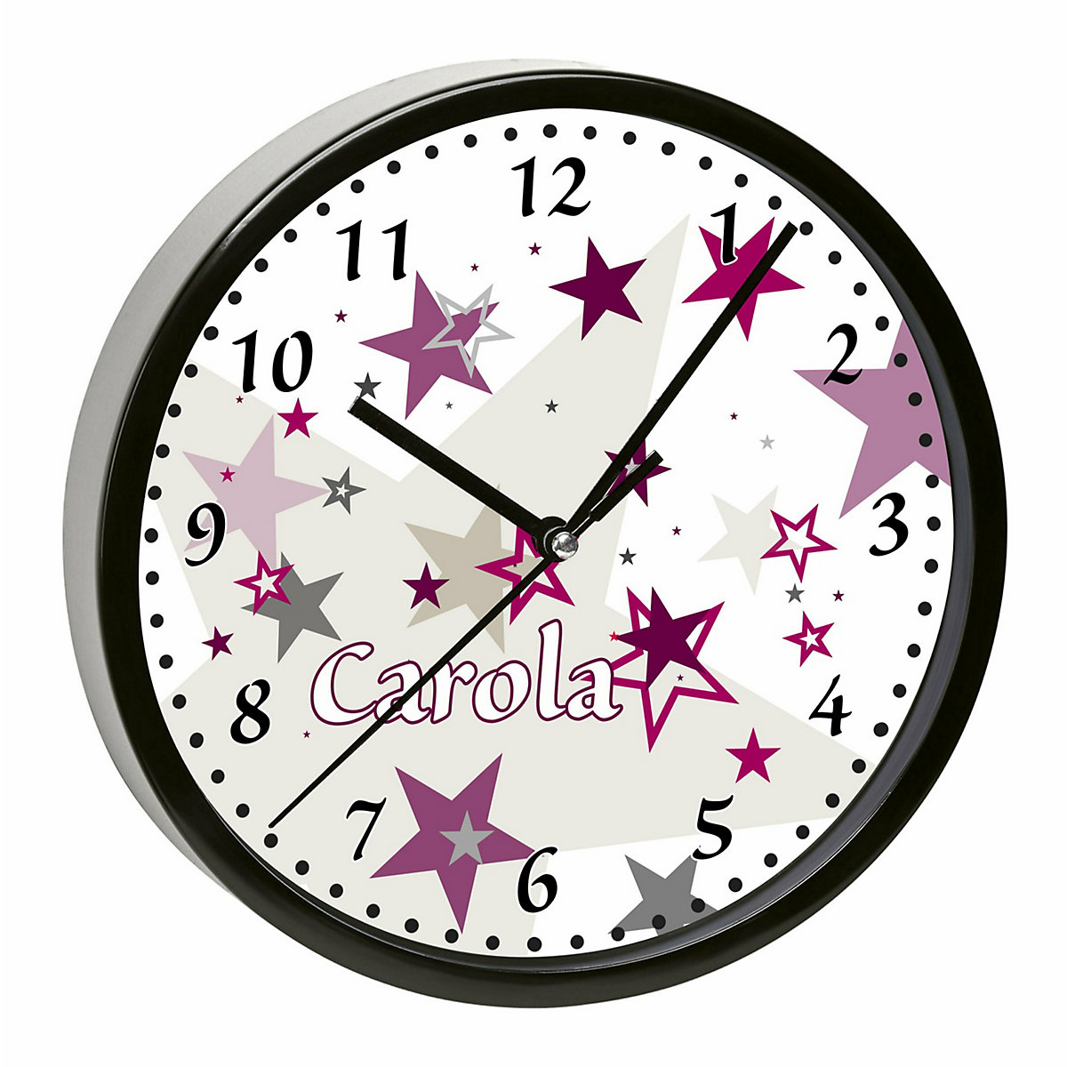 Kinder Wanduhr personalisiert mit Name Sternenhimmel Brombeere Grau