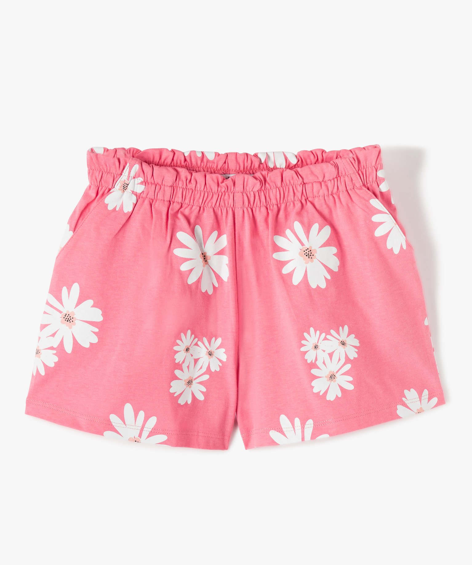 Short fille en maille imprimée à taille élastiquée rose | GEMO