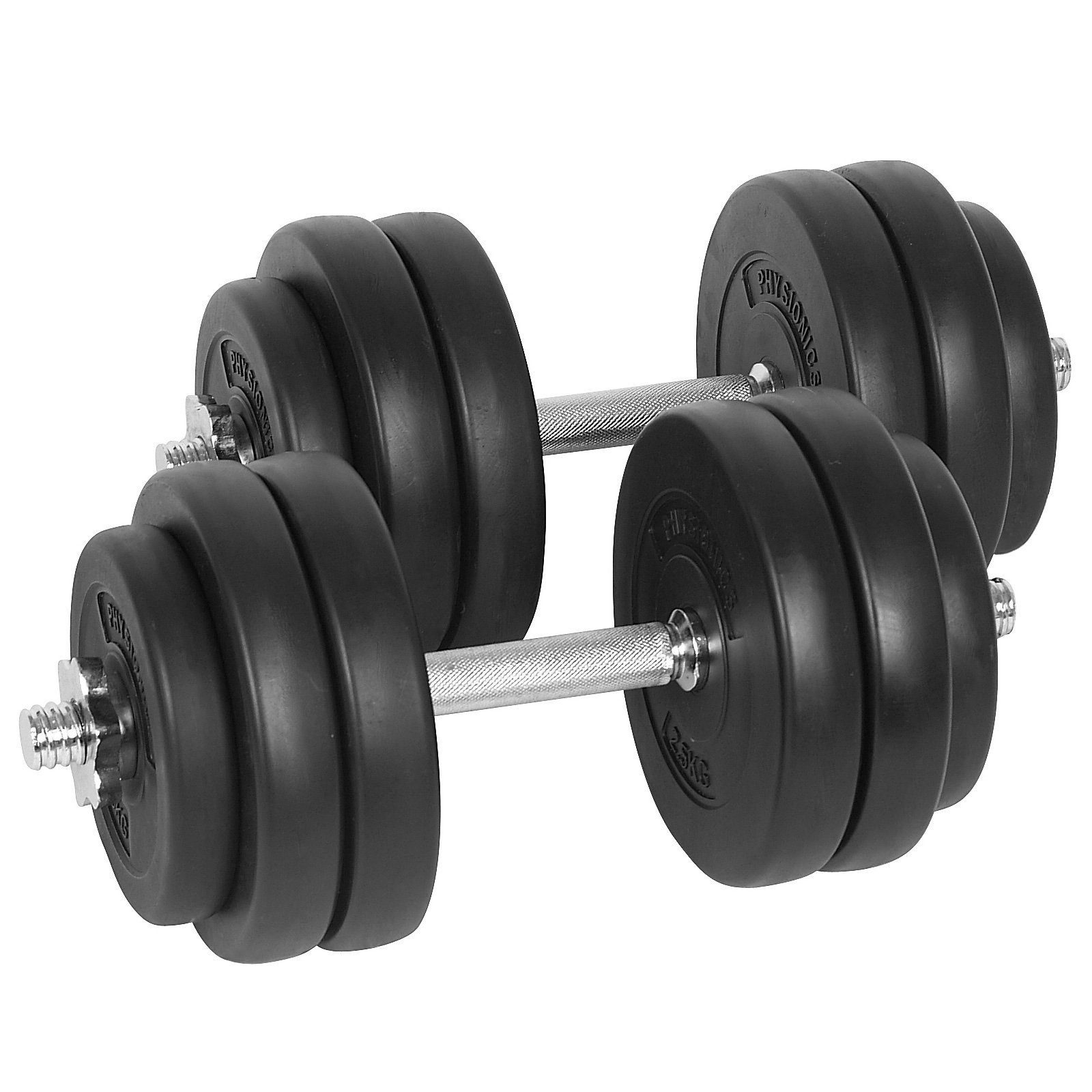 Physionics Hantel-Set Kurzhantel Set 30 kg (2 x 15 kg) Ø 25 mm - Hantelstangen, Kurzhanteln