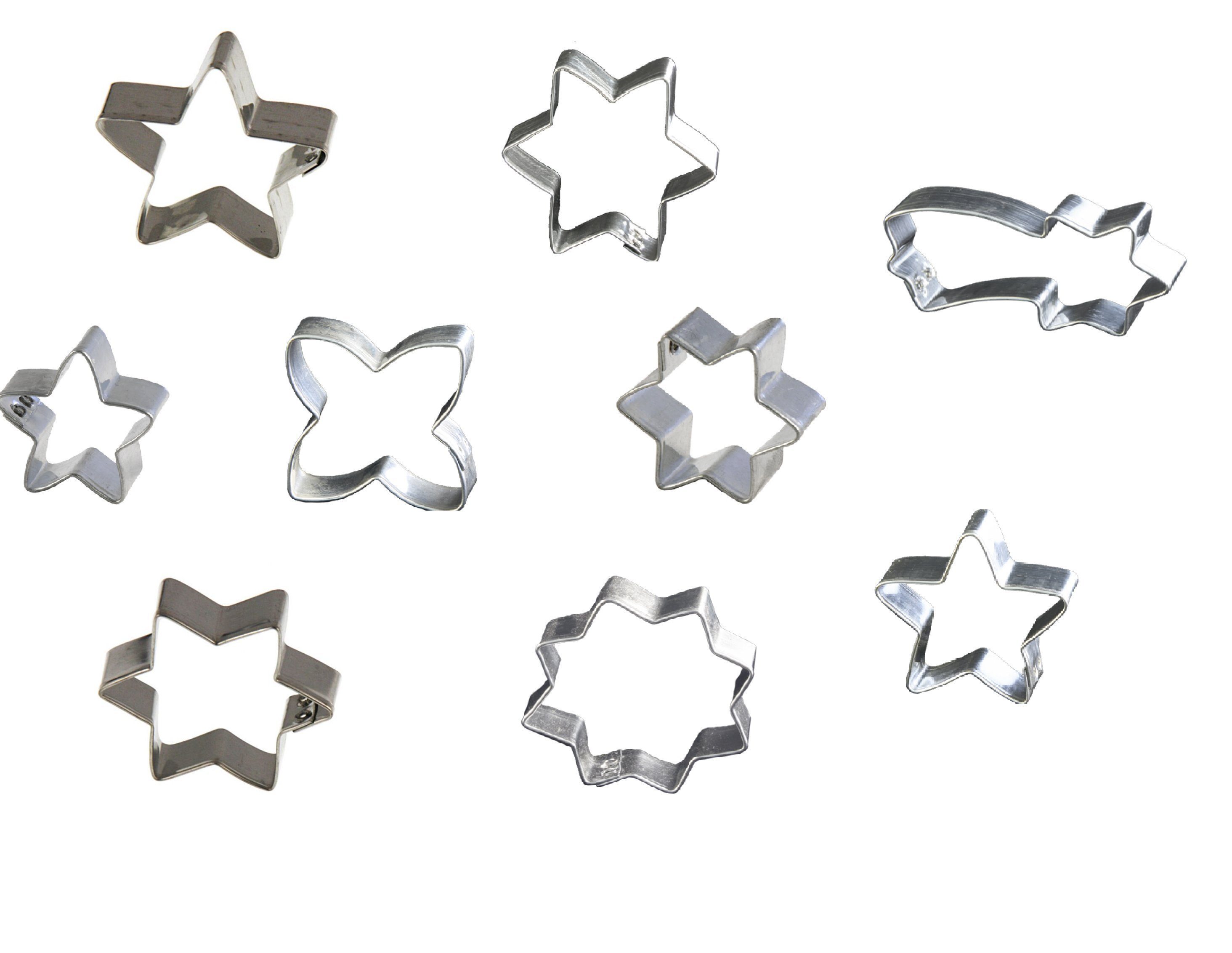 LARES Ausstechform Sterne Ausstecher Set 9-tlg., Weißblech, Plätzchen Motivformen Weihnachten & andere Anlässe - Made in Germany