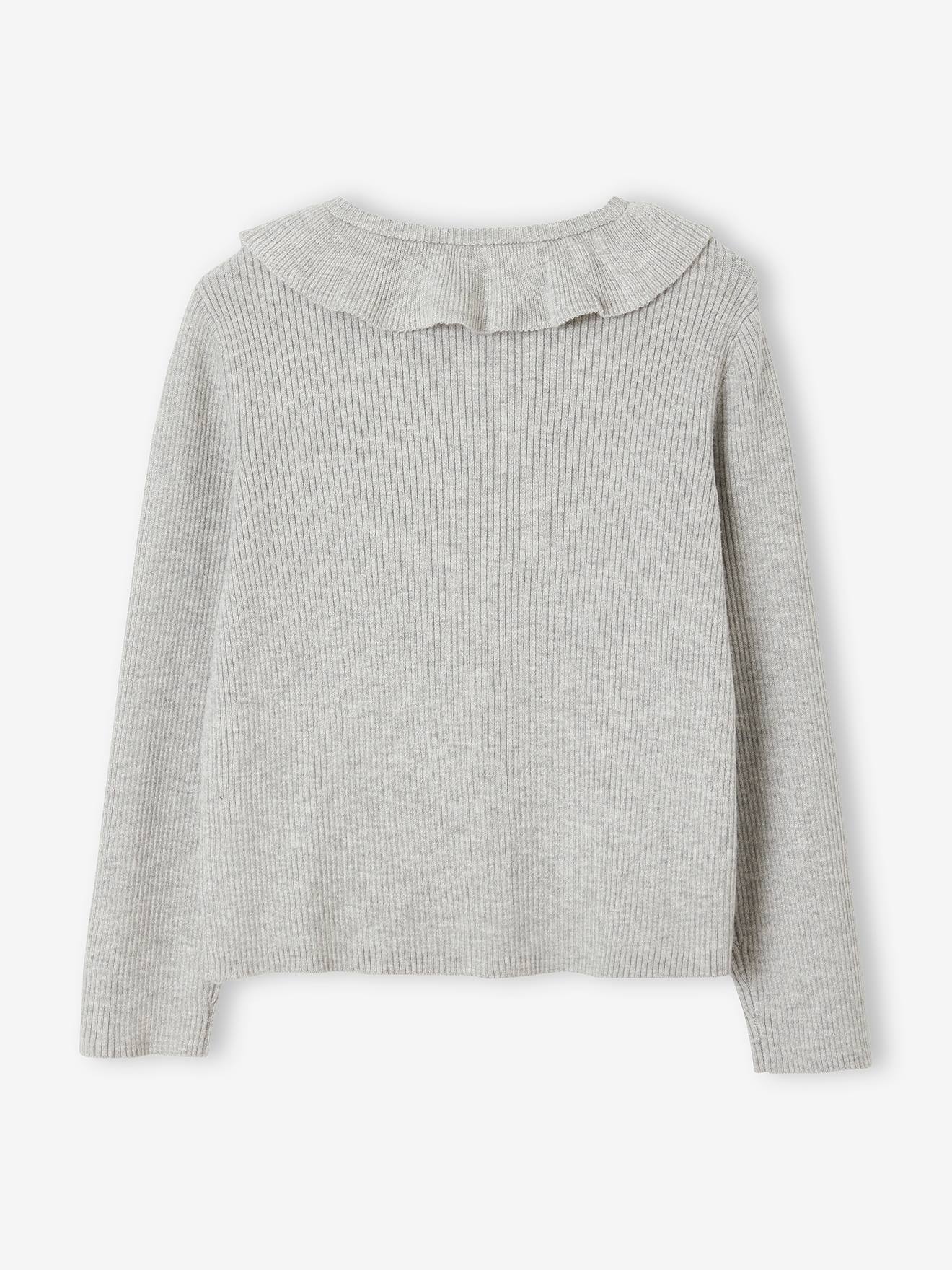 Gilet court à collerette fille gris clair