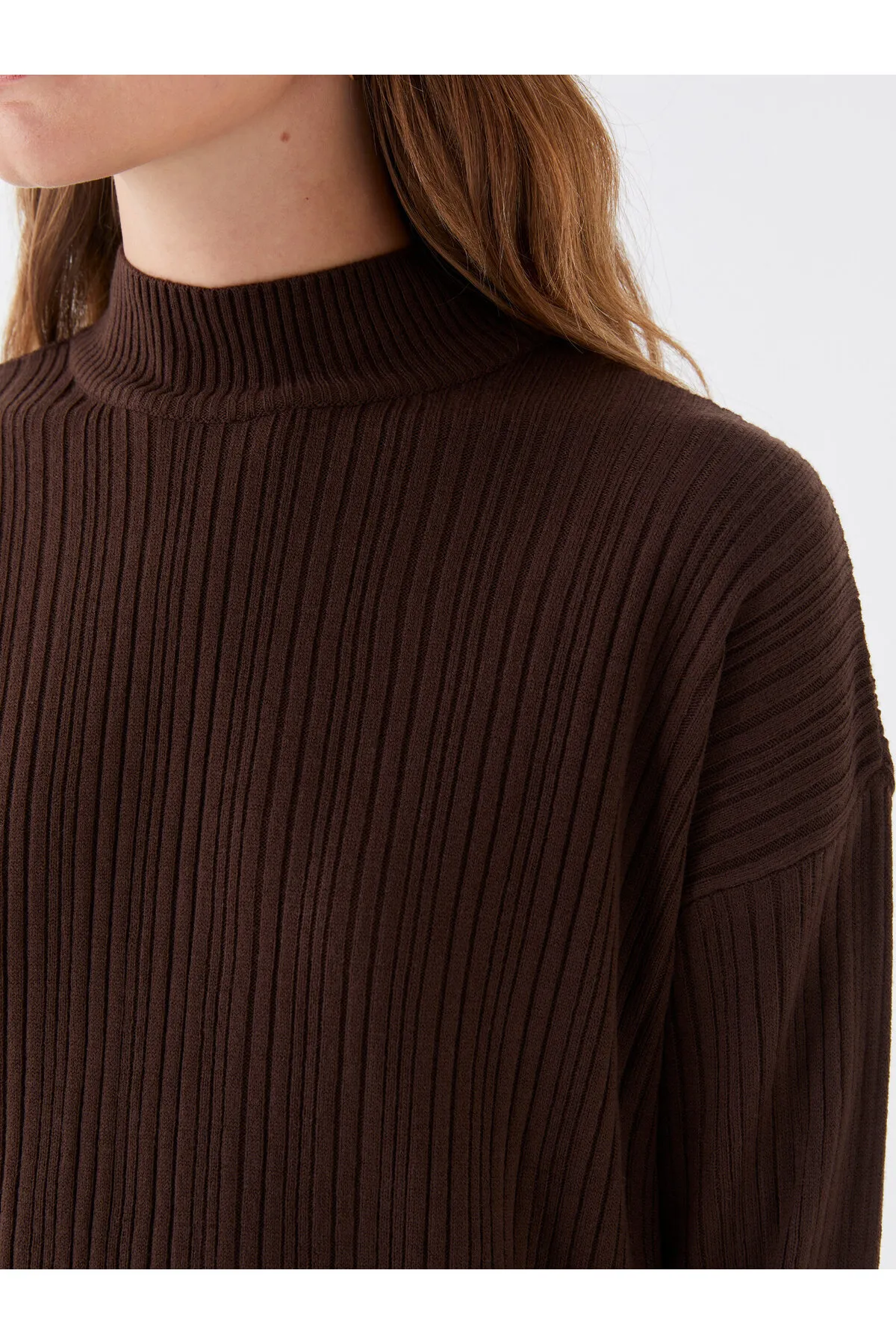 LC Waikiki  Einfarbige Langarm-Stricktunika für Damen mit halbem Rollkragen