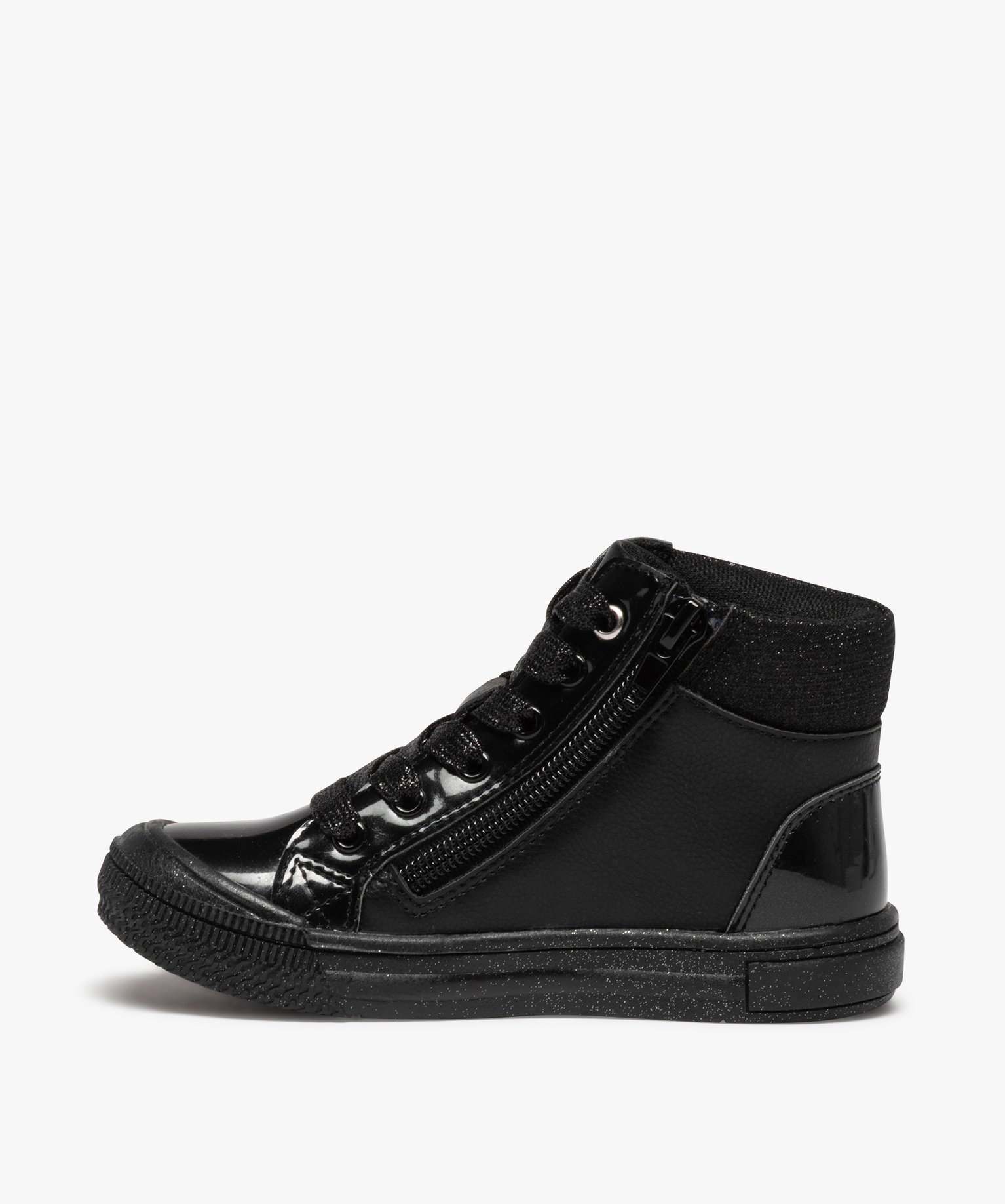 Baskets fille mid-cut à détails brillants et vernis noir | GEMO