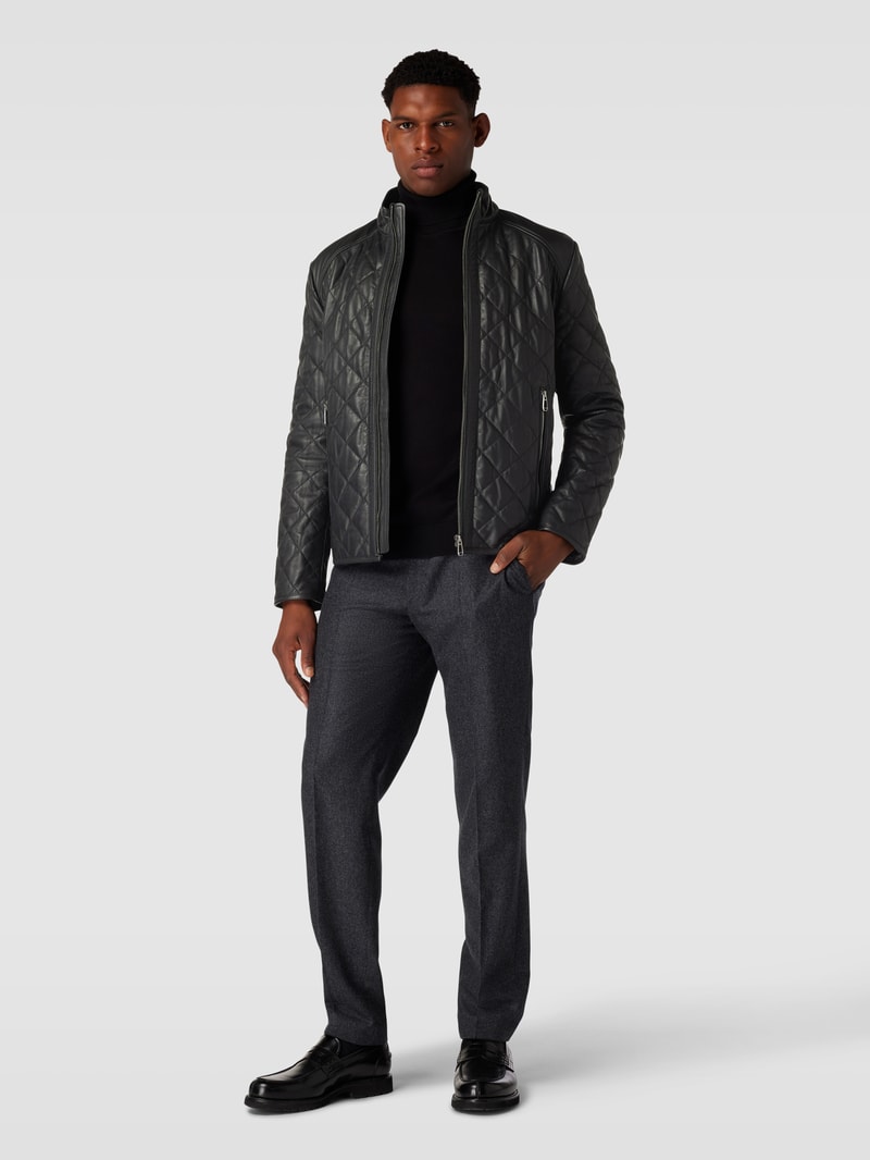 Lederjacke aus Lammnappa mit Label-Detail Modell 'Boy' in schwarz
