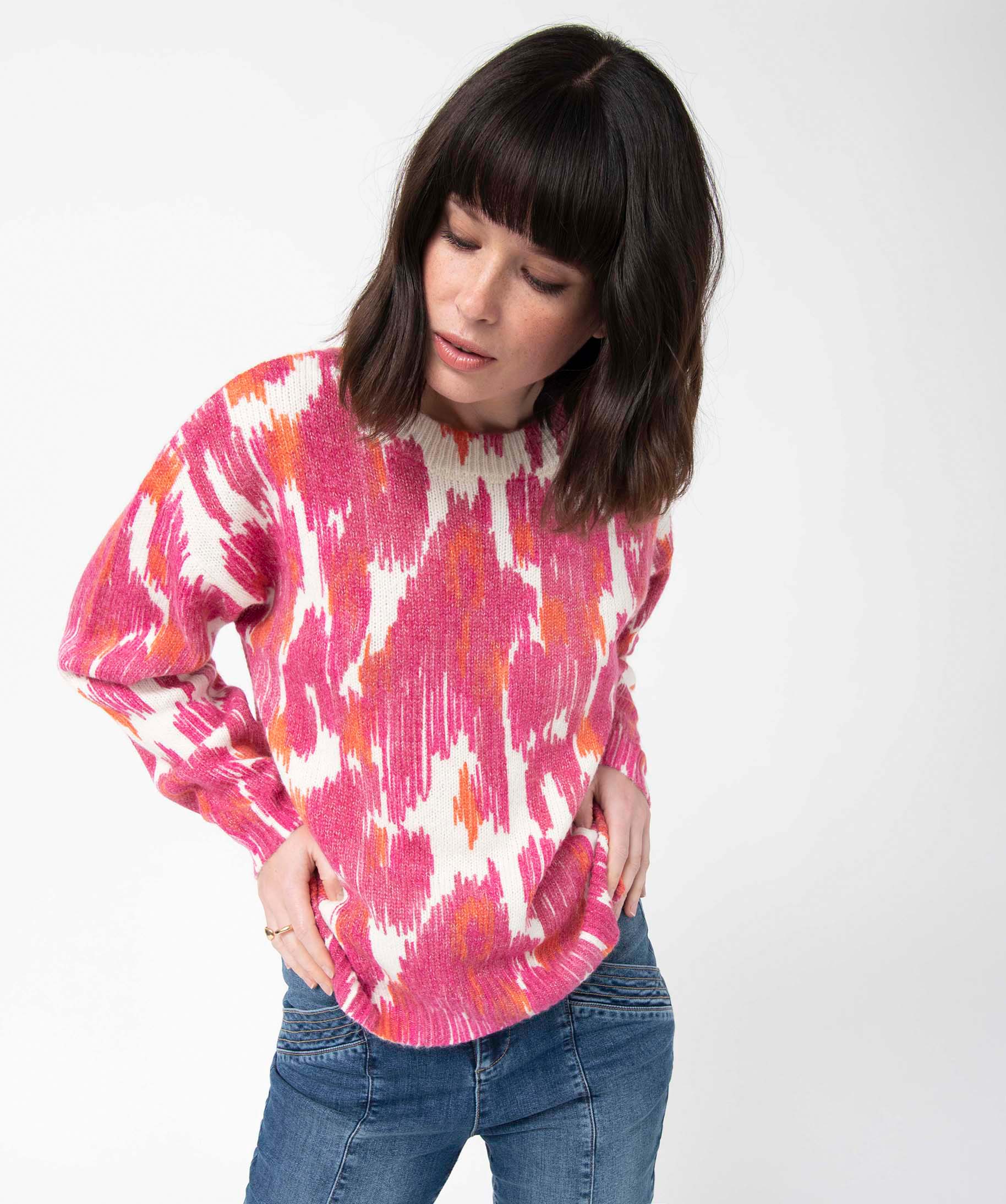 Pull femme en maille imprimée multicolore | GEMO